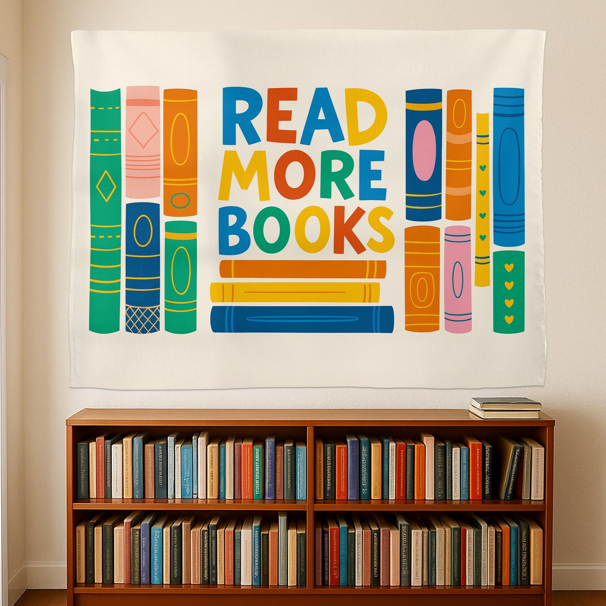 Read More Books Tapestry - Colorful Literary Wall Hanging, Book Lover Decor, Reading Corner Art, Library Dorm Room Accent