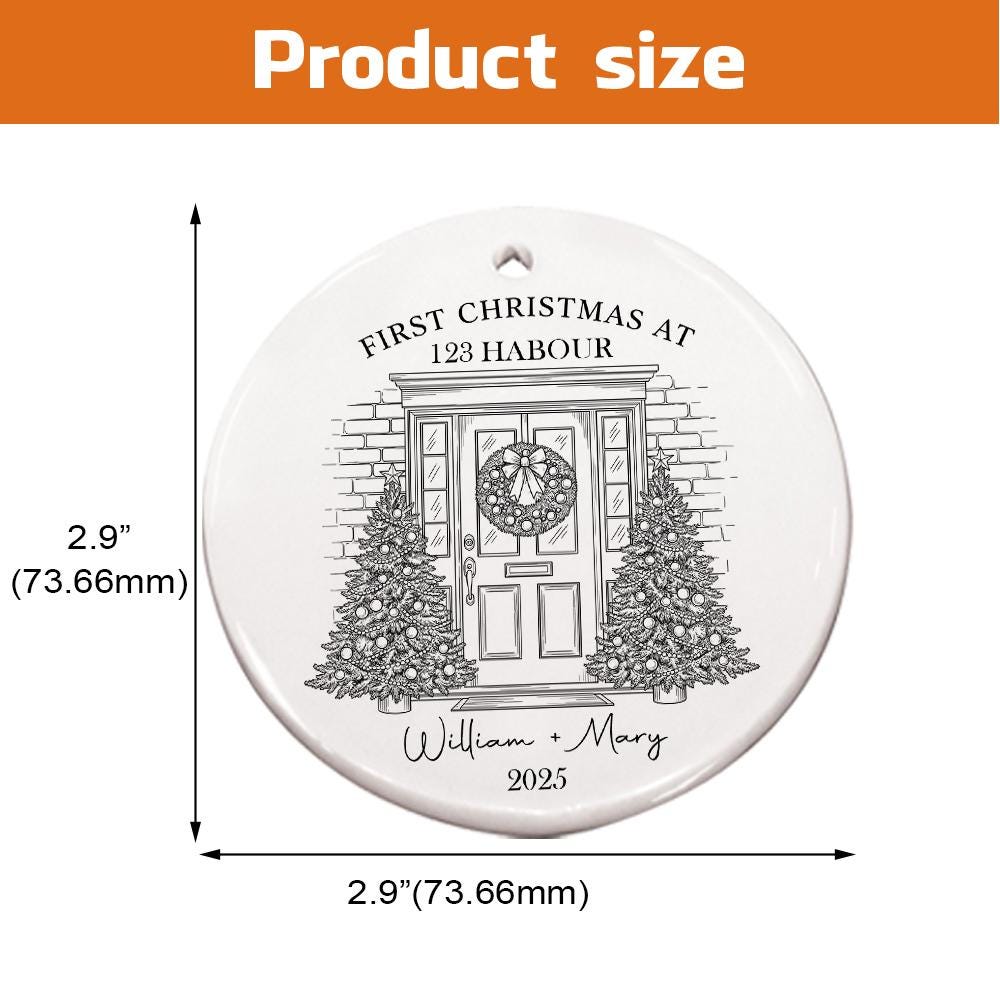 Personalized First Christmas Ornament – Custom Doorway Scene, Family Names + Year