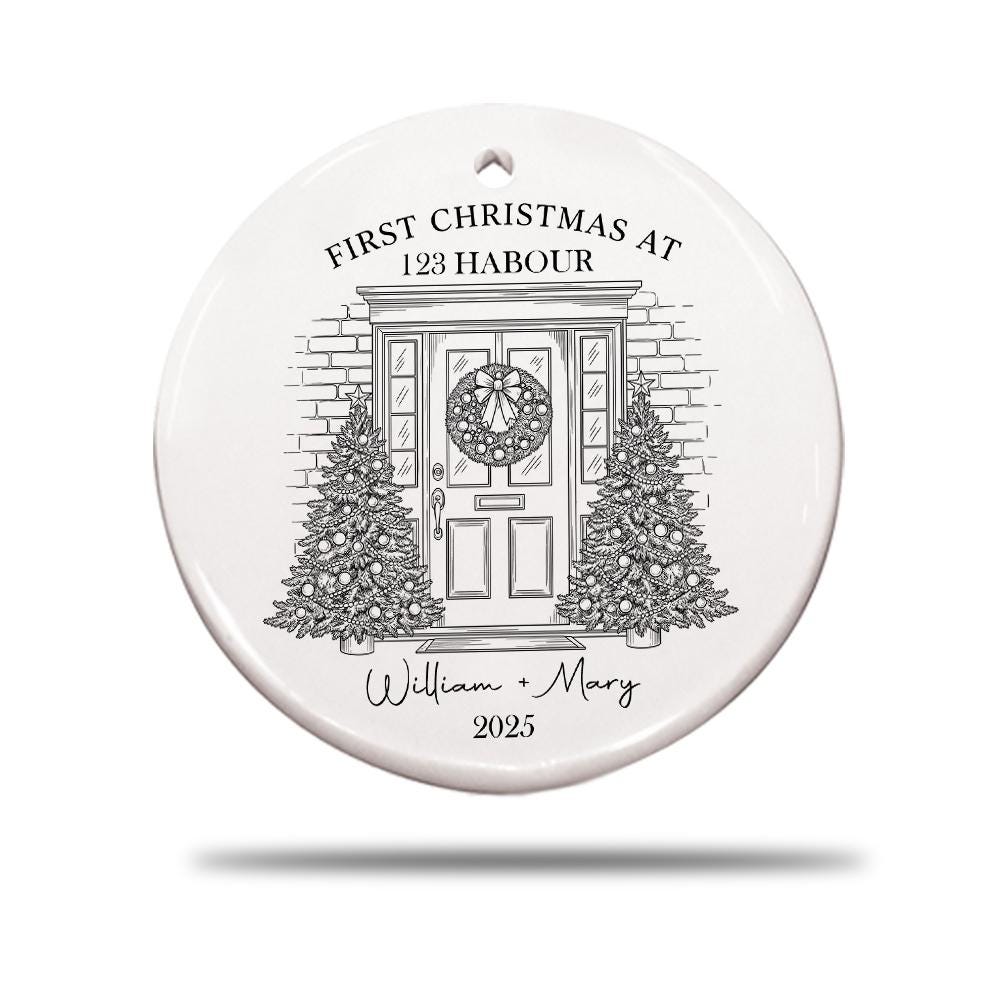 Personalized First Christmas Ornament – Custom Doorway Scene, Family Names + Year