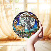 Glass Suncatcher – Quirky Raccoon and Possum Glass Window Art