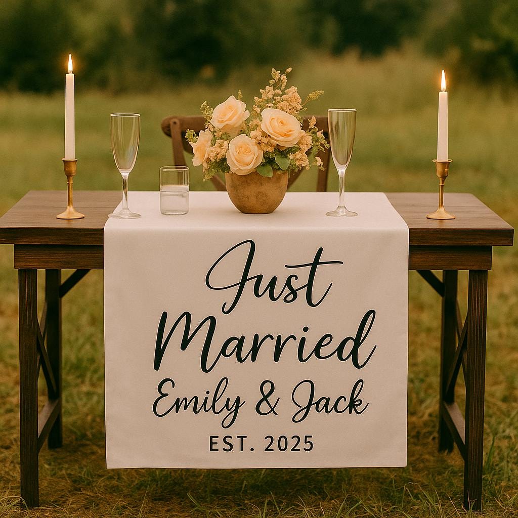 Wedding Table Sign – Custom Just Married Table Runner Personalized Reception Decor