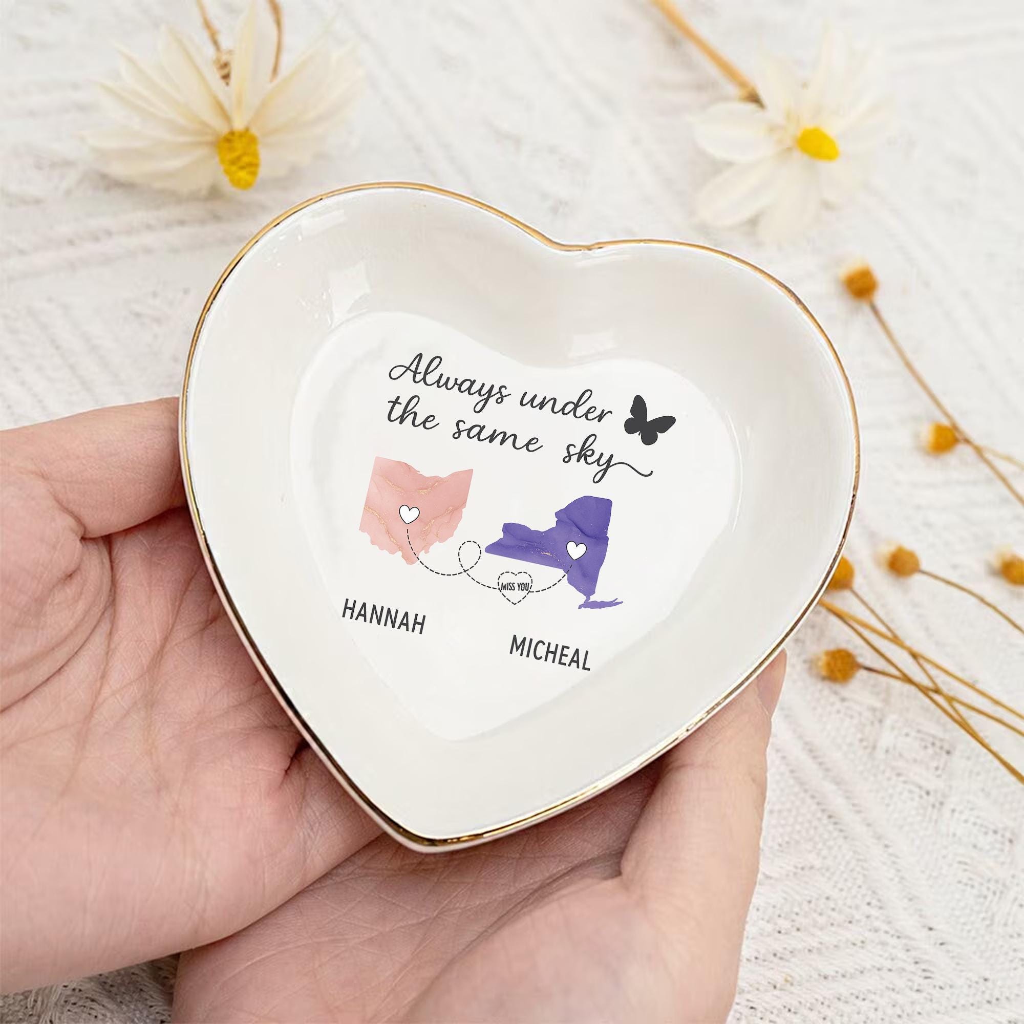 Personalized Ceramic Jewelry Tray: Custom Ring Dish, Long Distance Gift