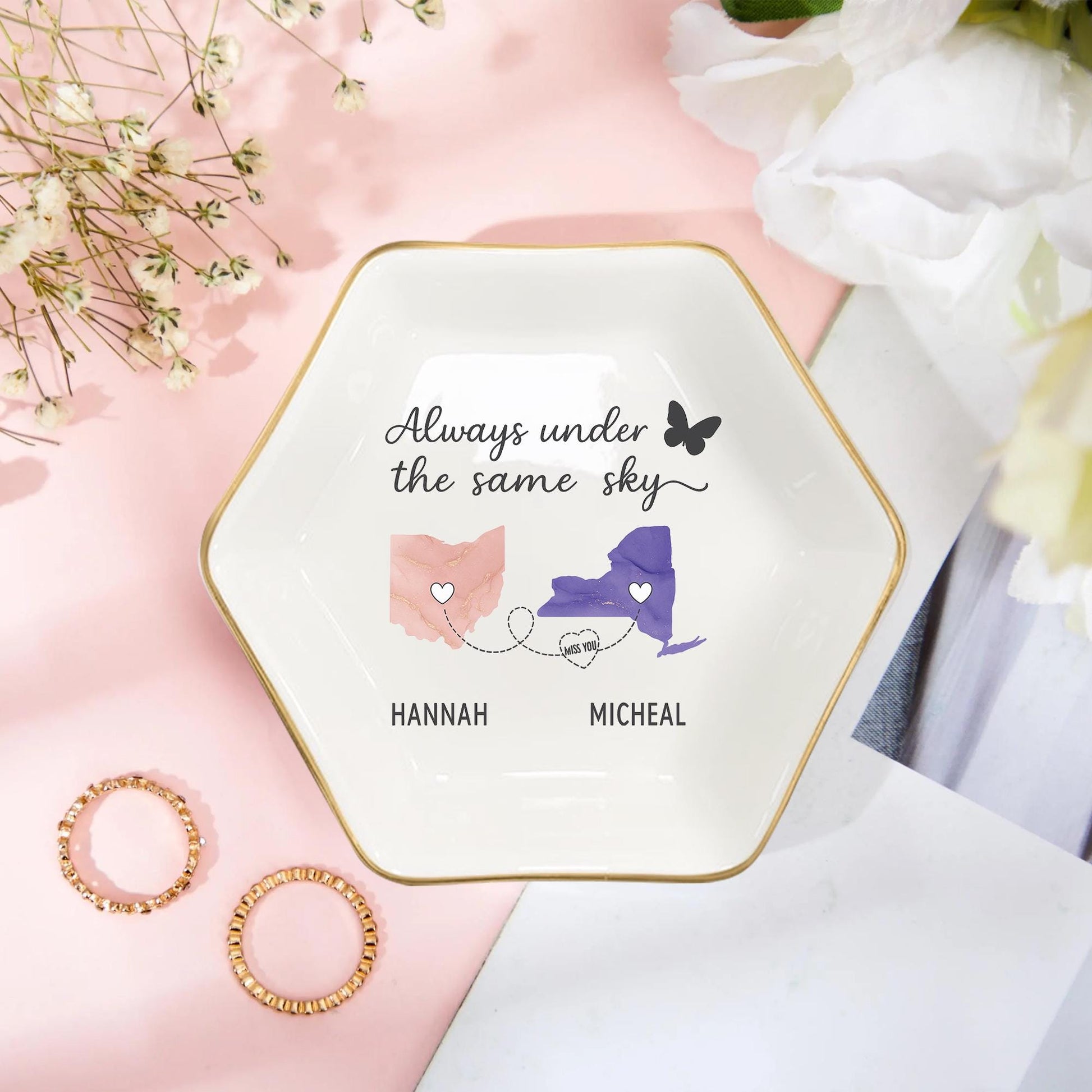 Personalized Ceramic Jewelry Tray: Custom Ring Dish, Long Distance Gift