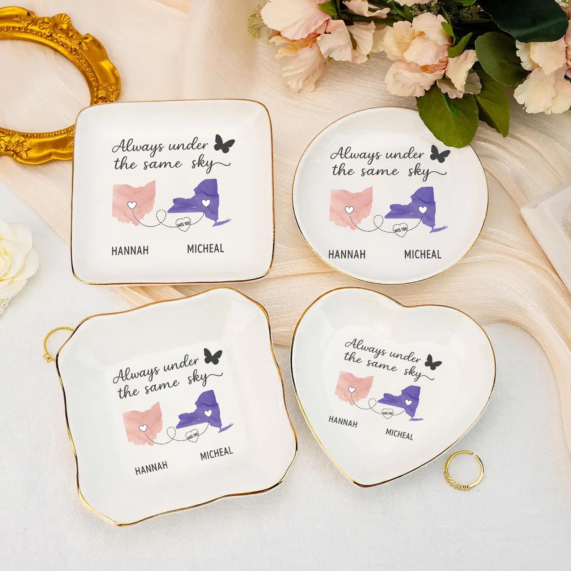 Personalized Ceramic Jewelry Tray: Custom Ring Dish, Long Distance Gift