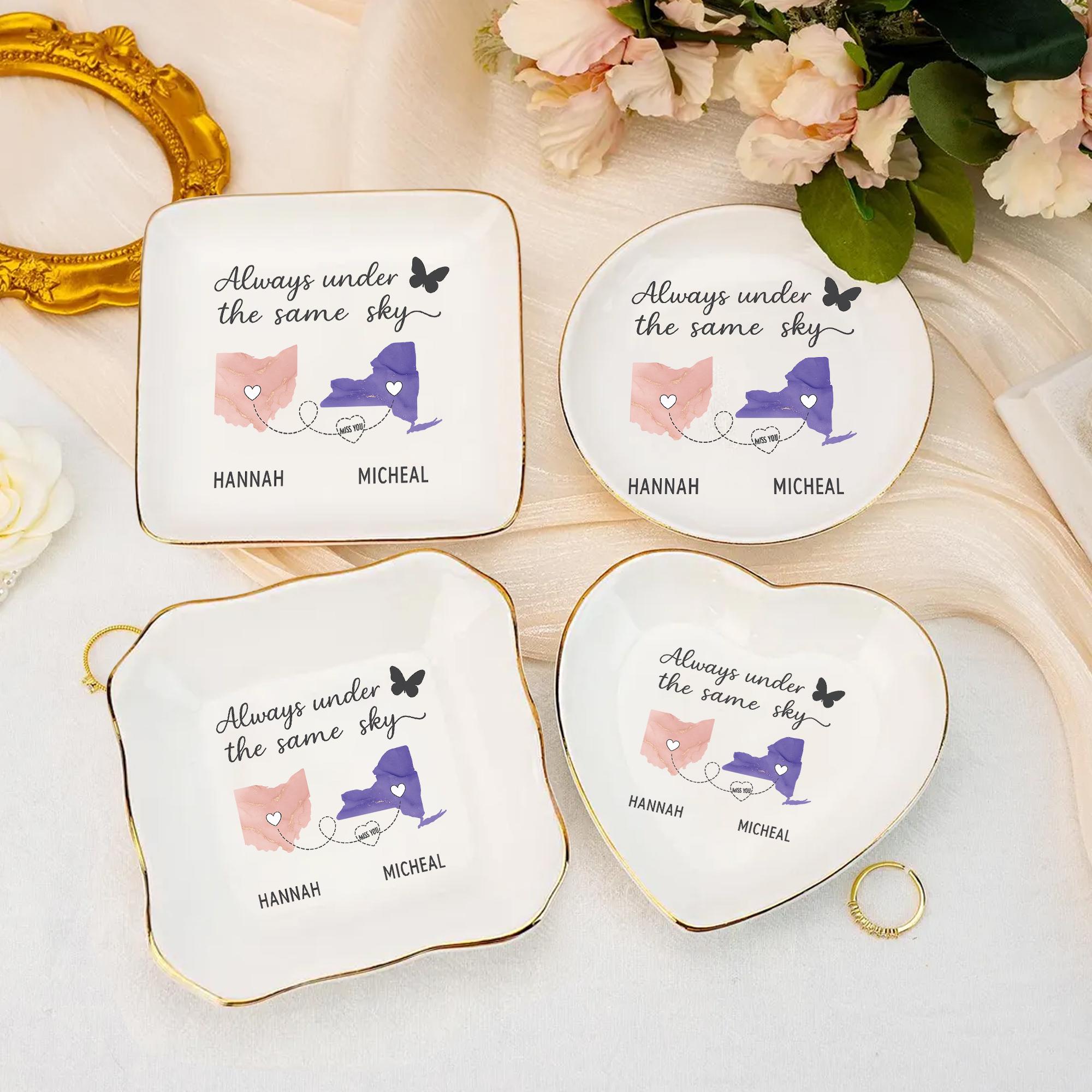 Personalized Ceramic Jewelry Tray: Custom Ring Dish, Long Distance Gift