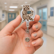 Defibrillator Raccoon Badge Reel – Cute ICU Nurse Gift, Cardiac RN Badge Holder, Medical ID Clip