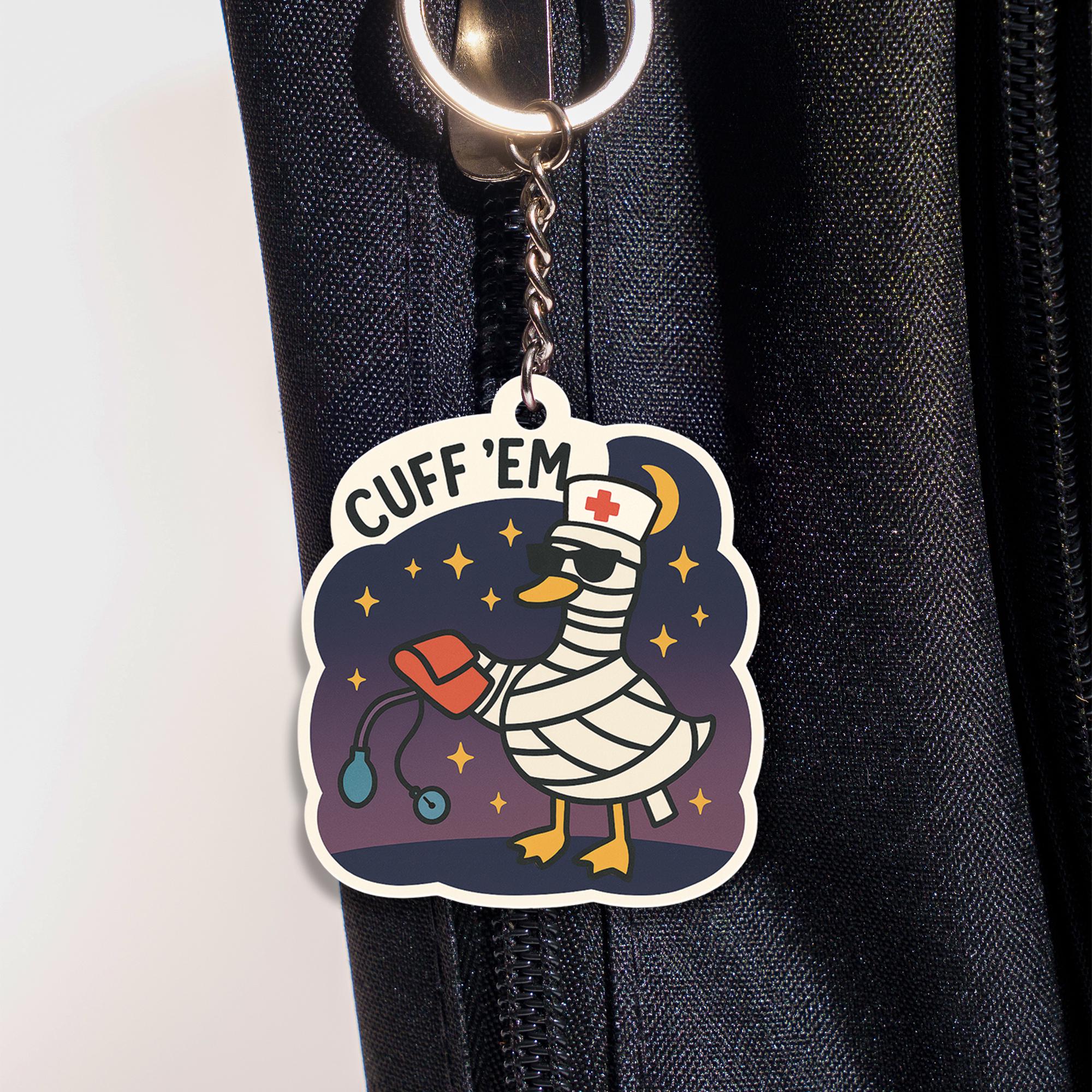 Funny Nurse Goose Keychain, Medical Cuff ’Em Keyring, Healthcare Gift, Nurse Appreciation, Cute Duck Charm, Doctor Bag Accessory