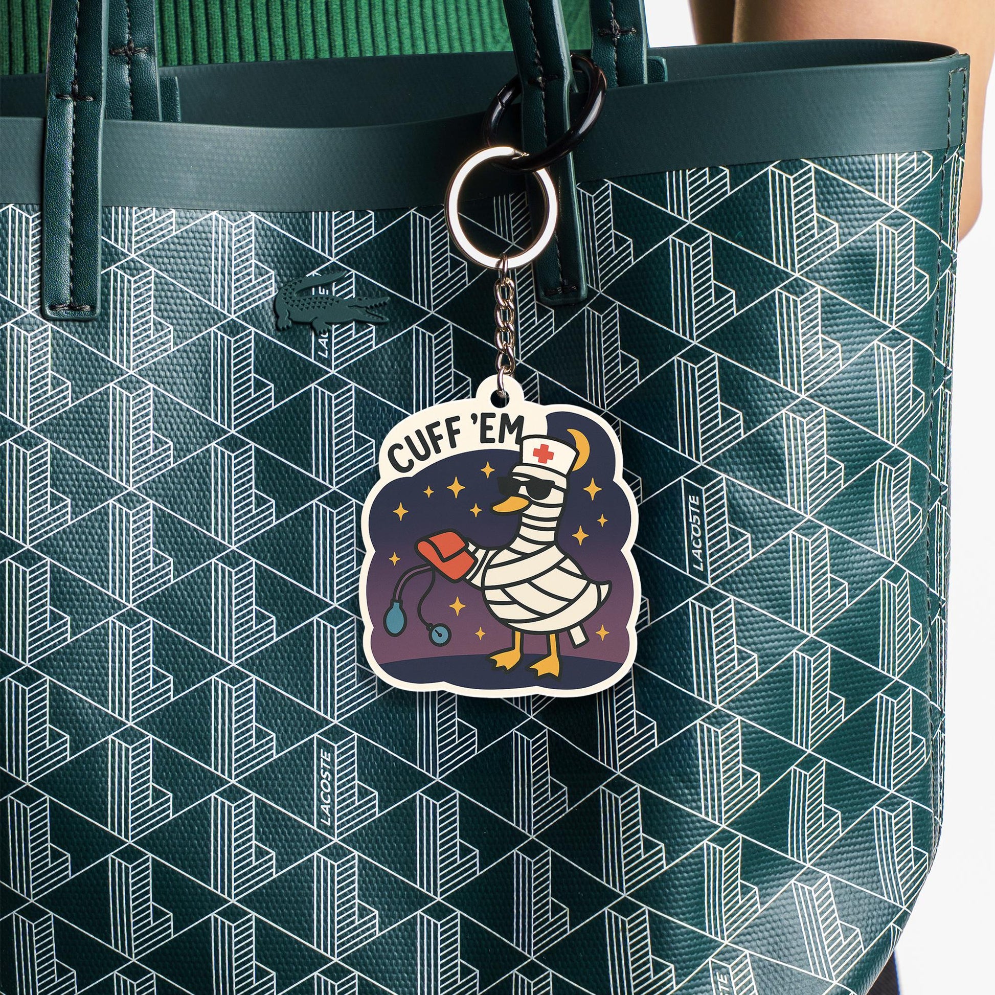 Funny Nurse Goose Keychain, Medical Cuff ’Em Keyring, Healthcare Gift, Nurse Appreciation, Cute Duck Charm, Doctor Bag Accessory