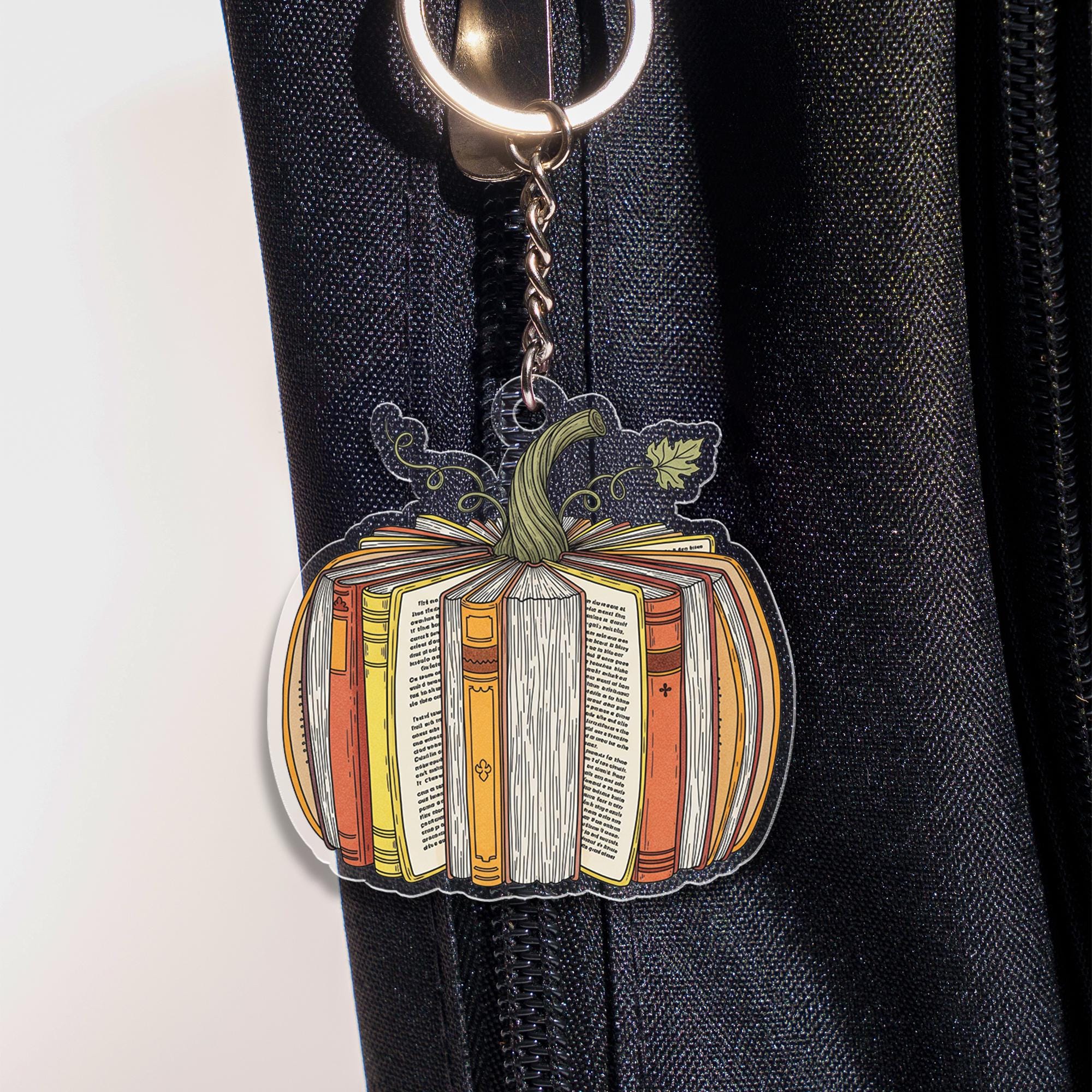 Book Pumpkin Keychain, Fall Reader Gift, Book Lover Keyring, Autumn Library Charm, Teacher Gift, Literary Accessory for Readers