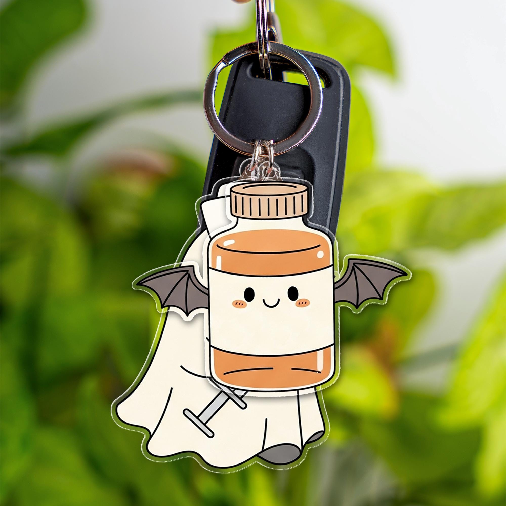 Halloween Ghost Nurse Keychain, Cute Bat Mummy Charm Keyring, Spooky Multi-Charm Accessory, Fall Gift for Nurses & Friends