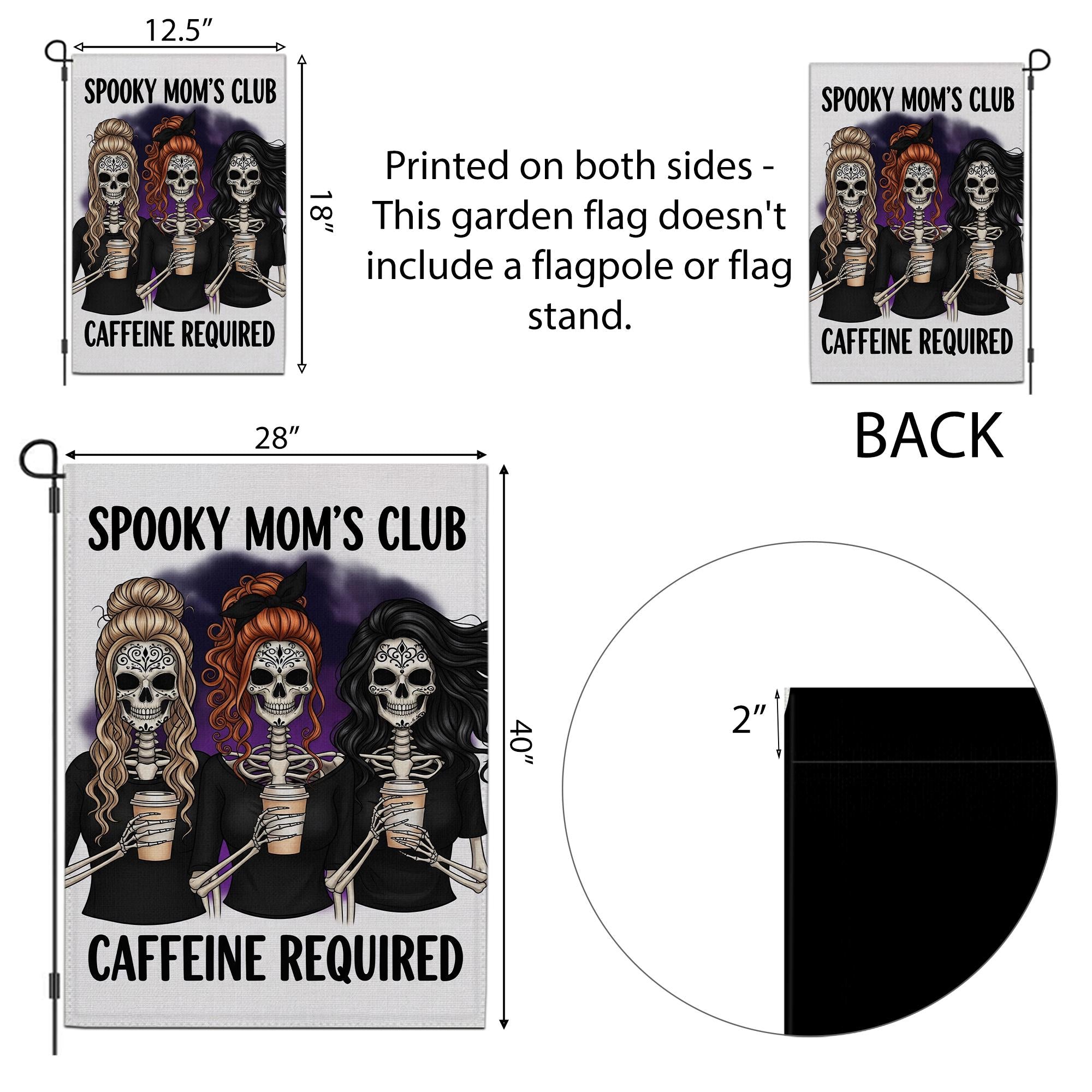 Spooky Mom’s Club Garden Flag, Halloween Skeleton Mom Decor, Funny Caffeine Required Yard Sign, Fall Coffee Lover Outdoor Flag