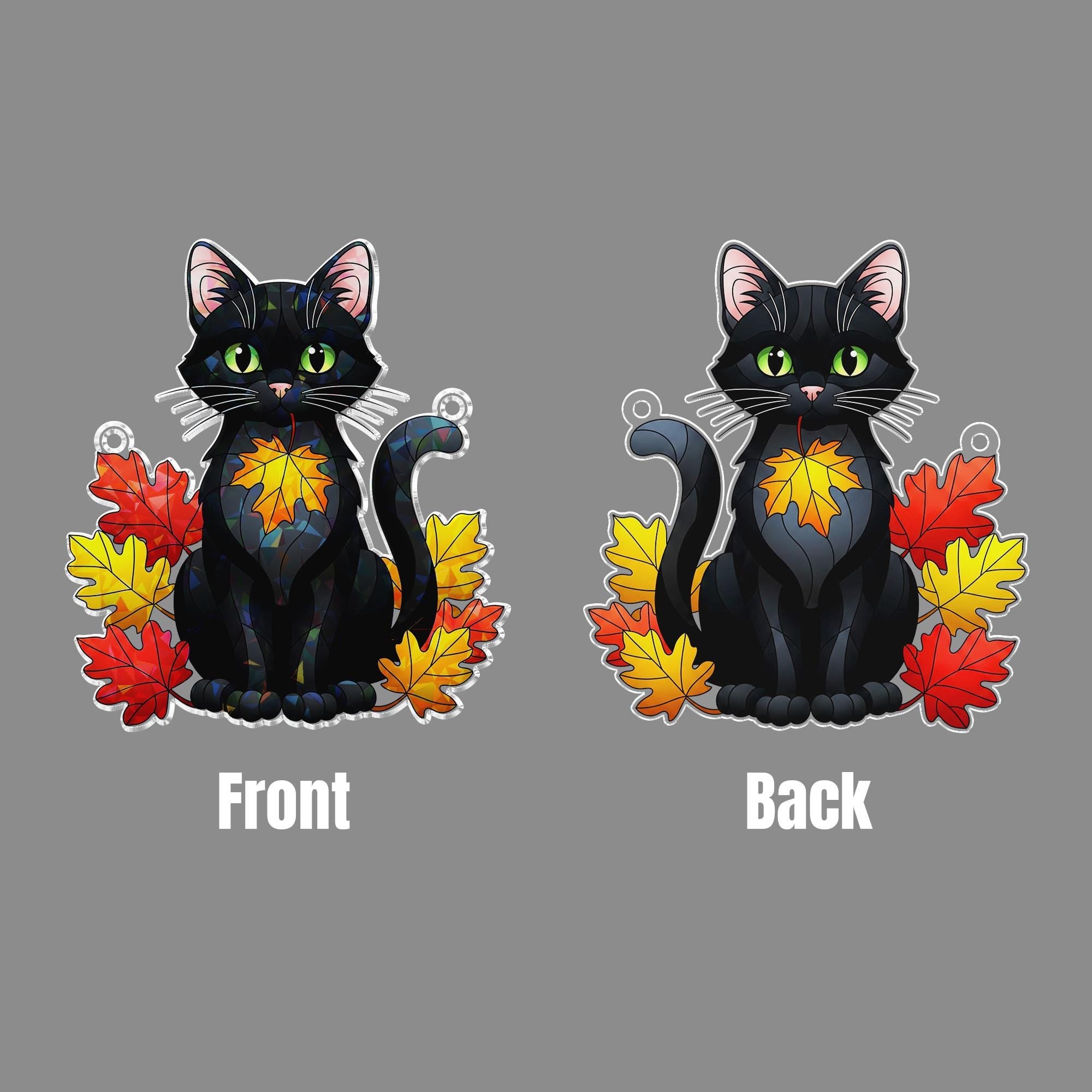 Black Cat Fall Window Hanging: Autumn Hologram Acrylic Suncatcher