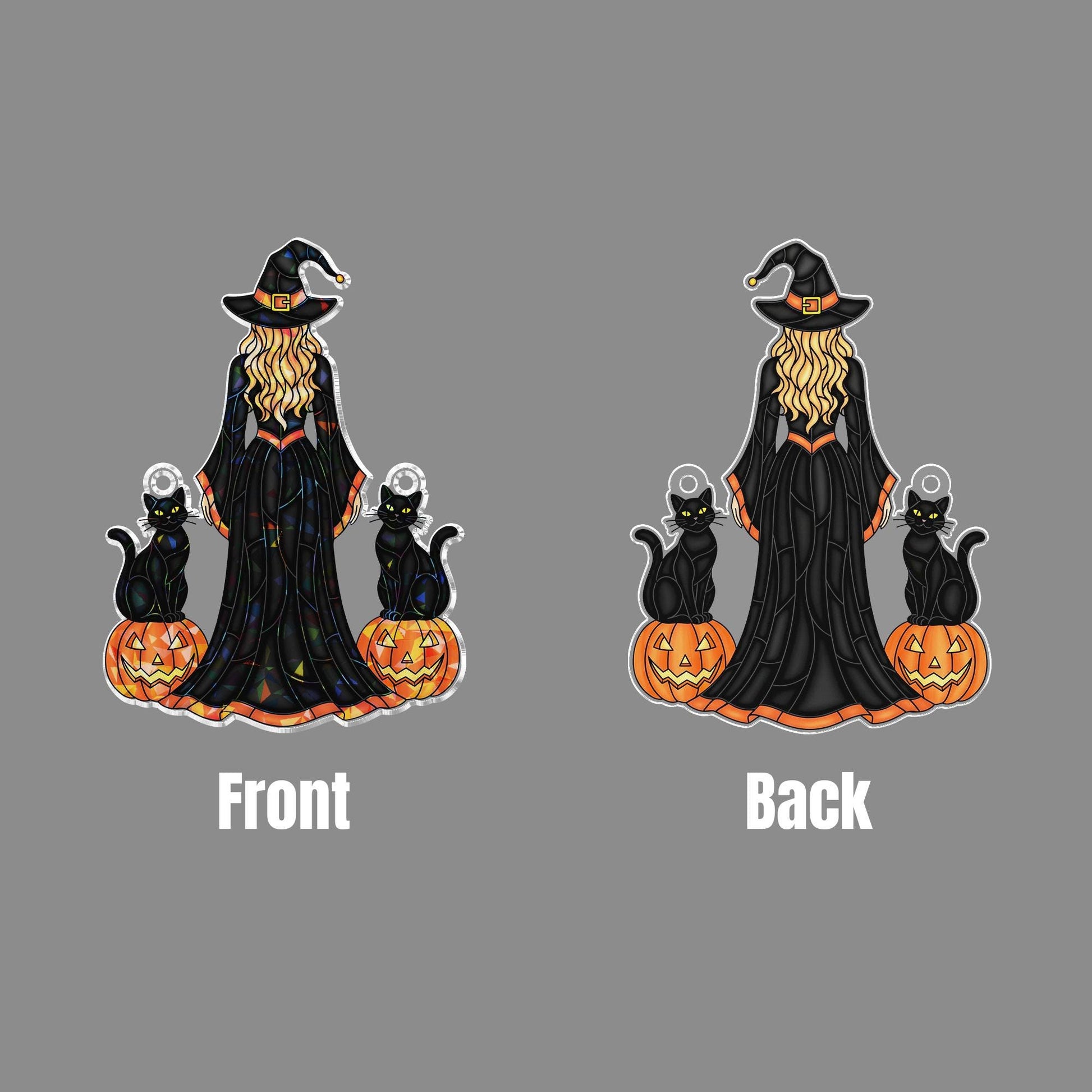 Witch Halloween Window Hanging: Acrylic Pumpkin Witch Hologram Suncatcher