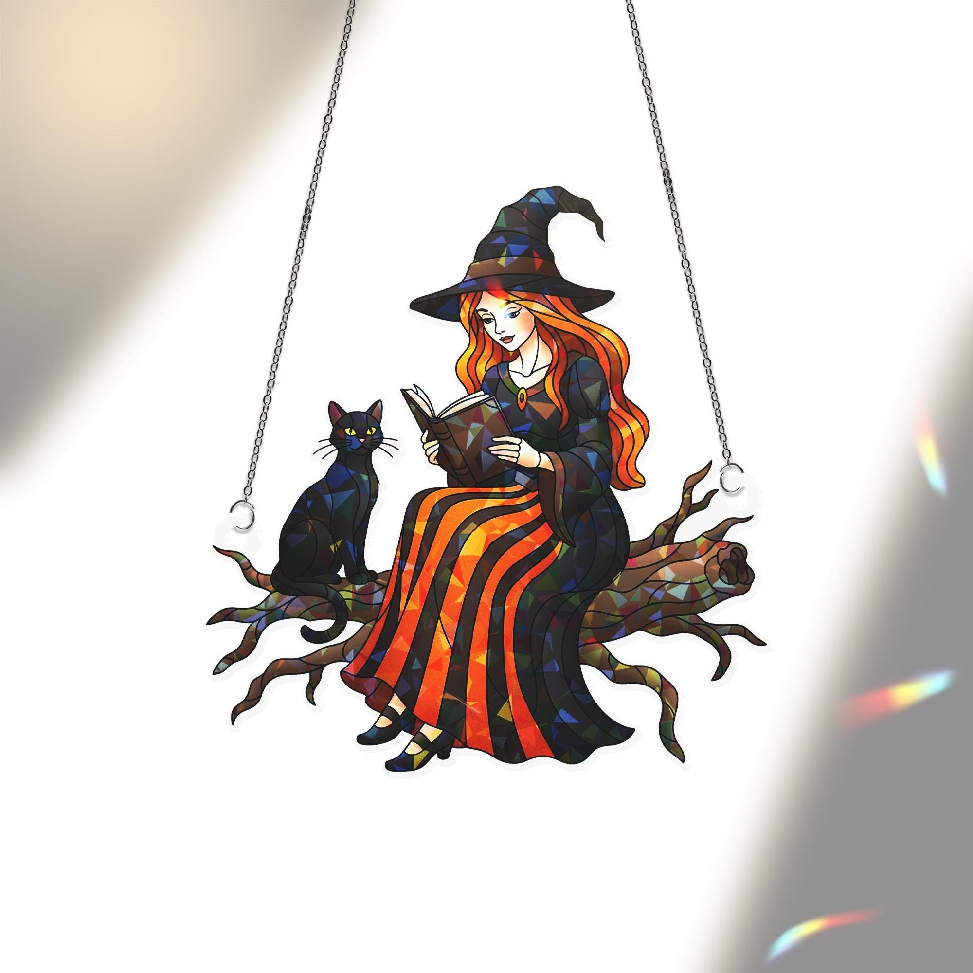 Hologram Witch Window Hanging: Black Cat Acrylic Sun Catcher
