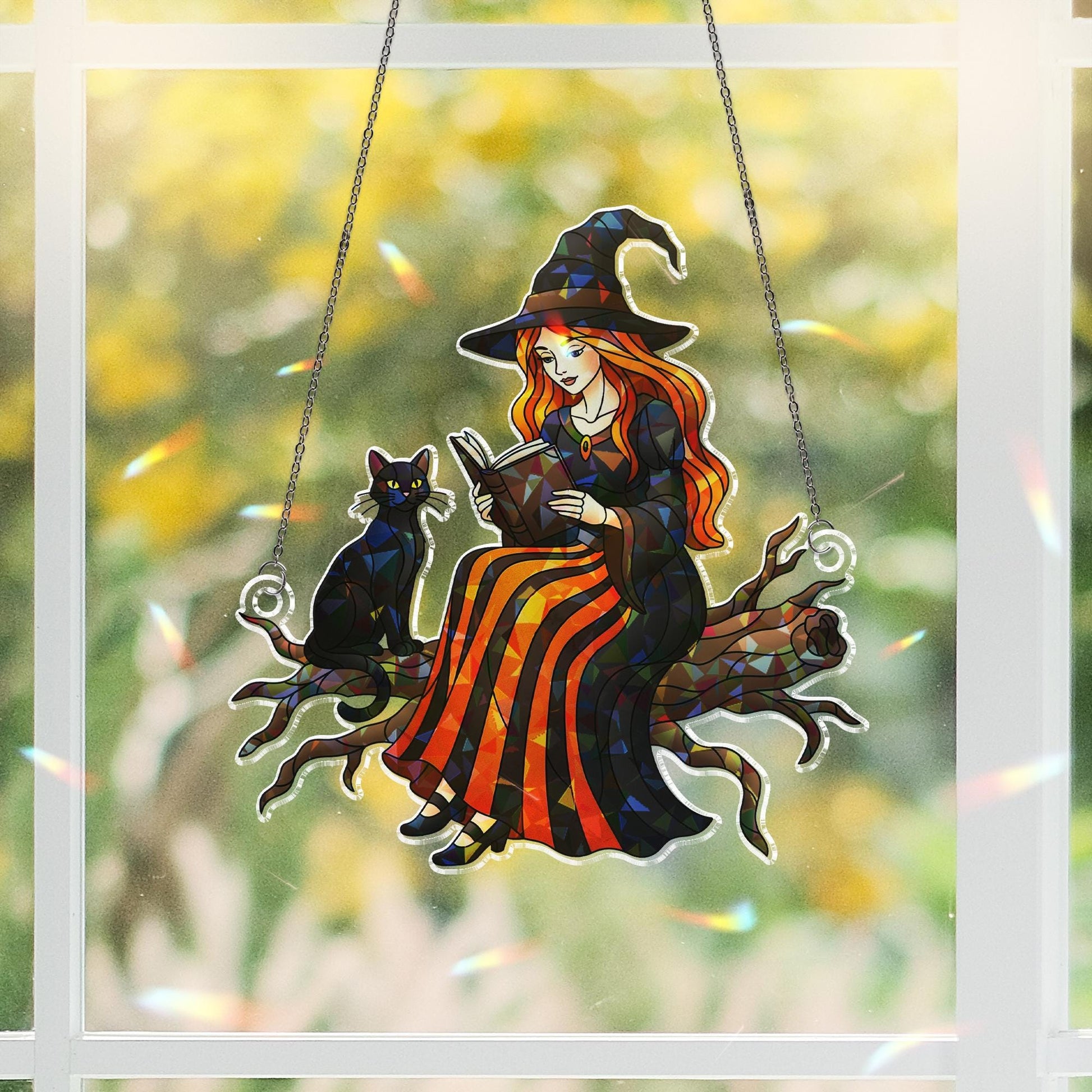 Hologram Witch Window Hanging: Black Cat Acrylic Sun Catcher