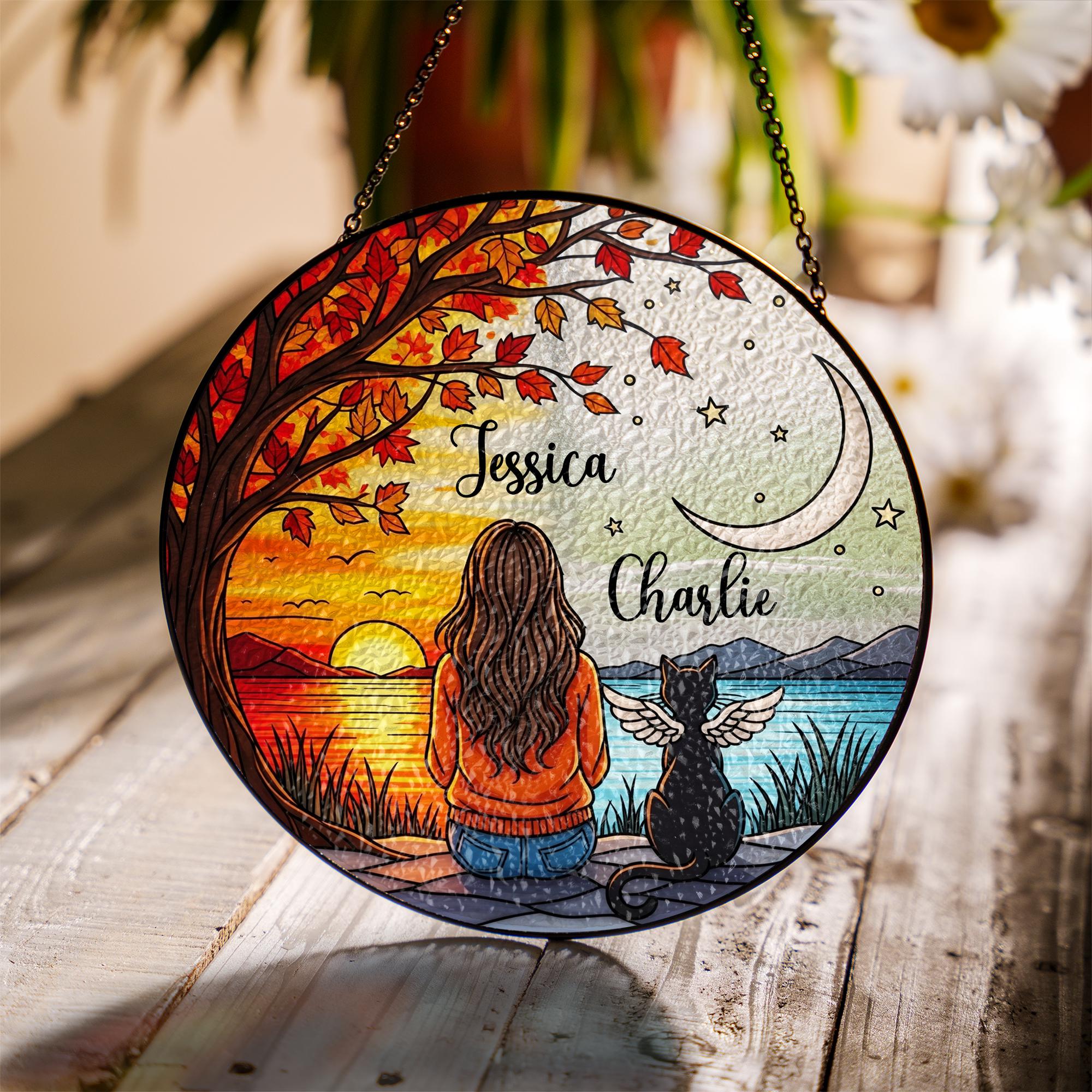 Personalized Cat Memorial Glass Suncatcher: Pet Loss Gift