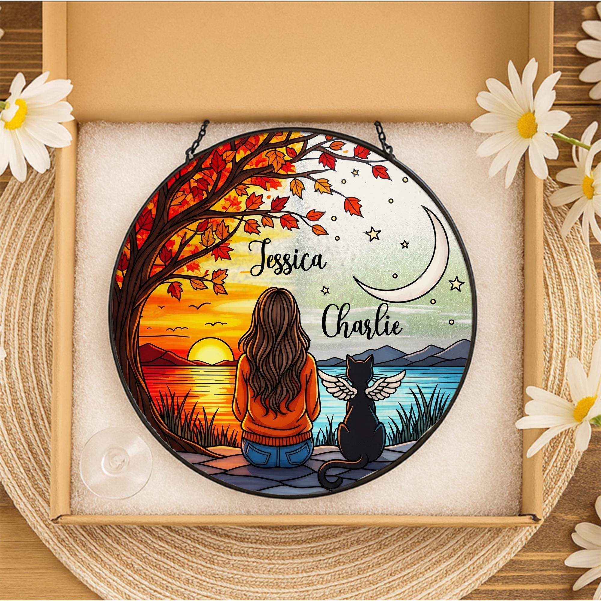 Personalized Cat Memorial Glass Suncatcher: Pet Loss Gift