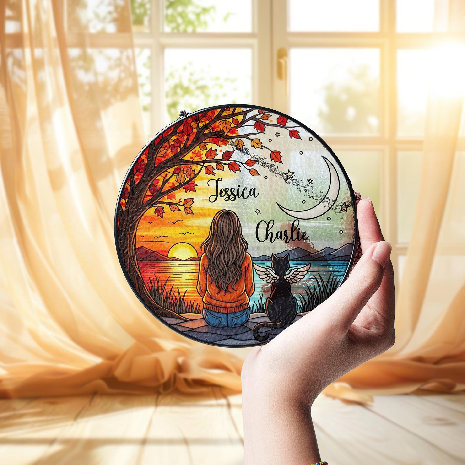 Personalized Cat Memorial Glass Suncatcher: Pet Loss Gift