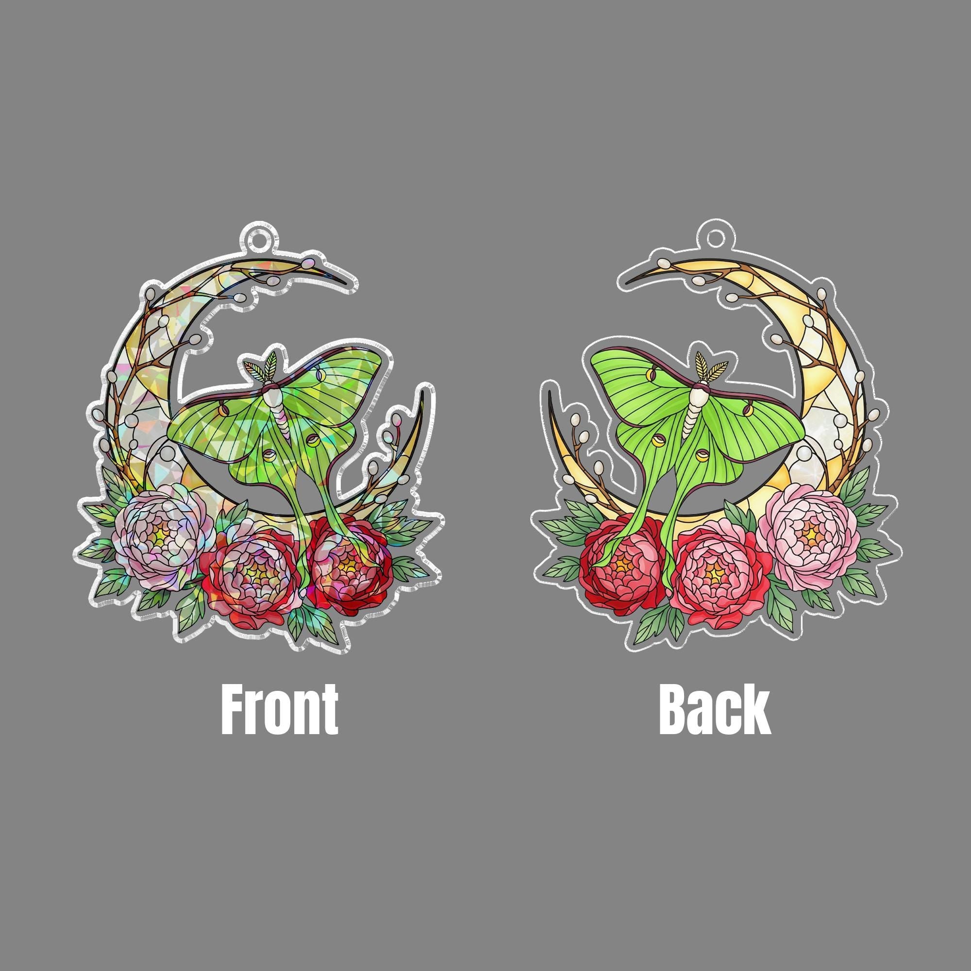 Holographic Luna Moth Suncatcher: Boho Stained Glass Style Window Hanging