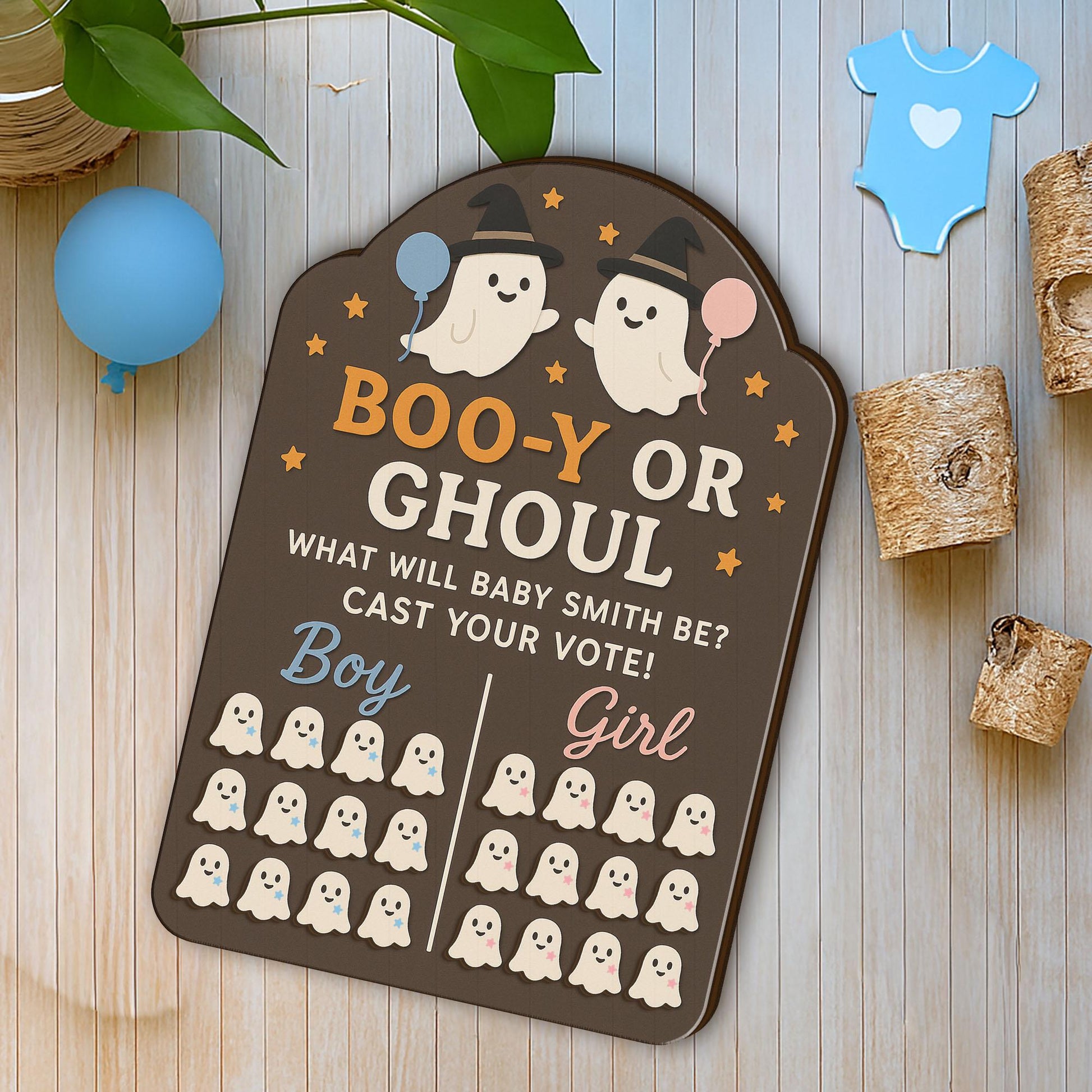Halloween Gender Reveal Game Board: Personalized Boo or Ghoul Baby Shower Voting Sign
