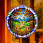 LED Deer Hanging Light, Illuminated Window Decor, Autumn Forest Wildlife Scene, Rustic Cabin Home Accent, Nature Gift, LED Suncatcher