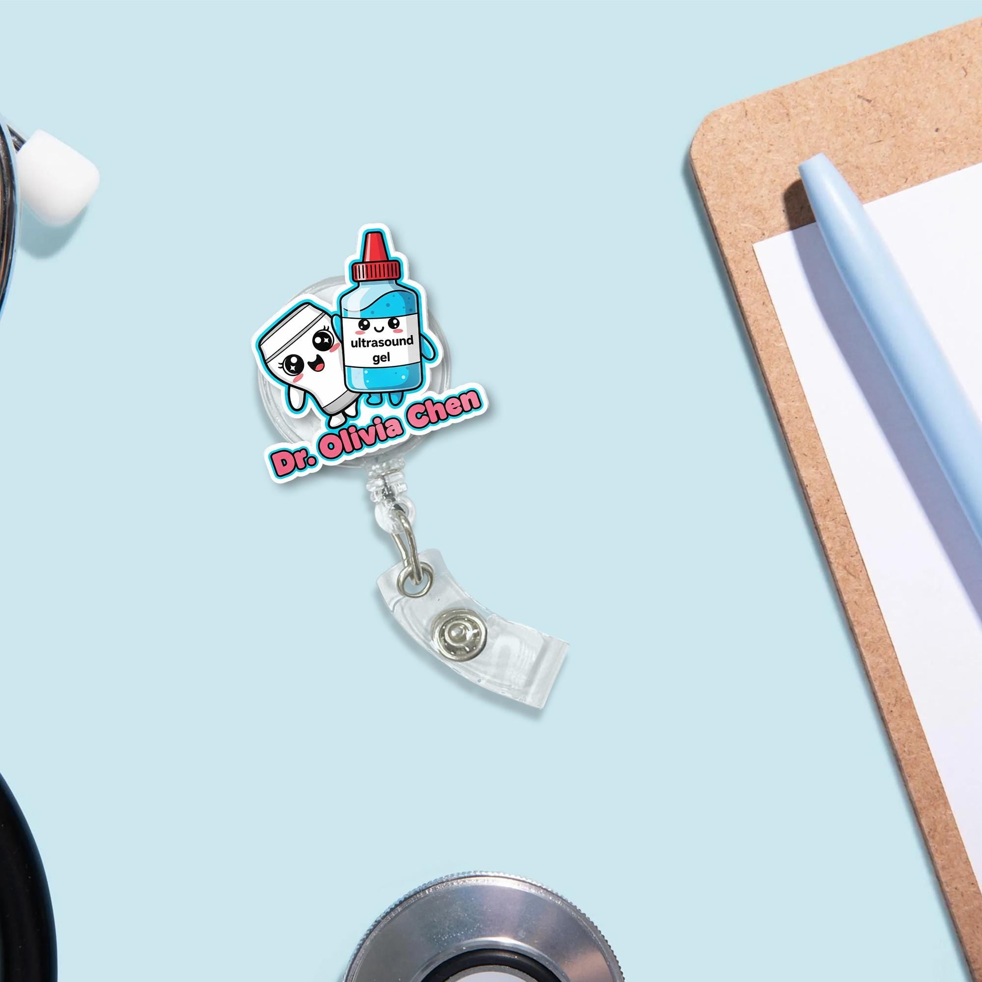 Ultrasound Badge Reel, Cute Retractable ID Holder, Sonographer Gift, Medical Badge Clip, Fun Work Accessory for Nurses and Doctors