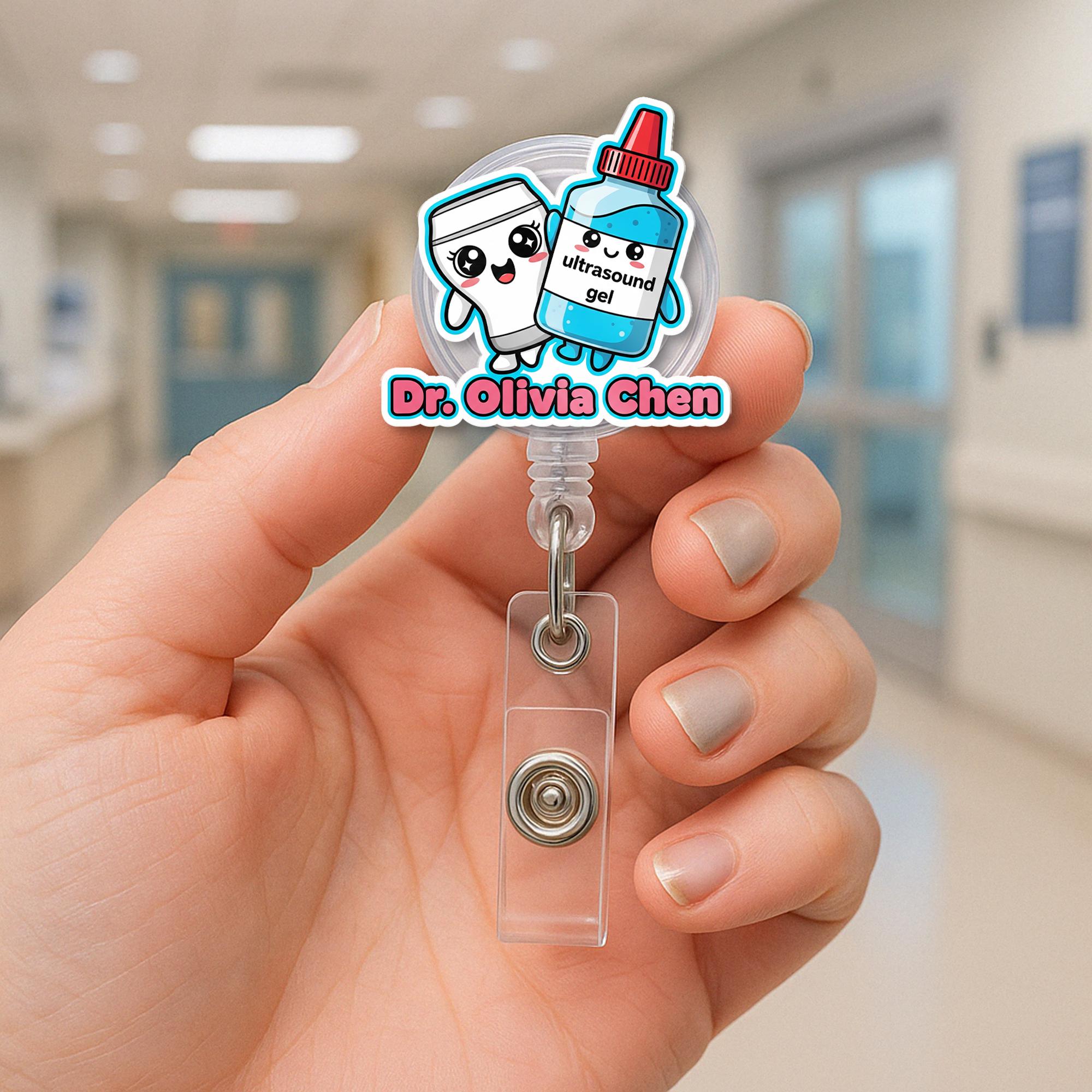 Ultrasound Badge Reel, Cute Retractable ID Holder, Sonographer Gift, Medical Badge Clip, Fun Work Accessory for Nurses and Doctors