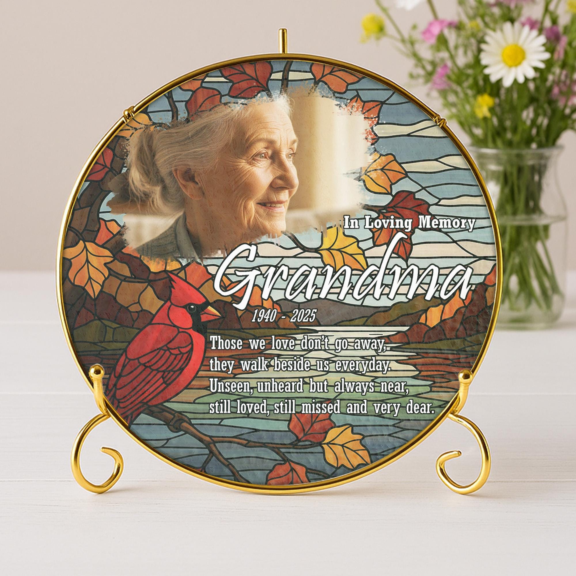 Custom Memorial Photo Glass Suncatcher: Cardinal In Loving Memory Gift