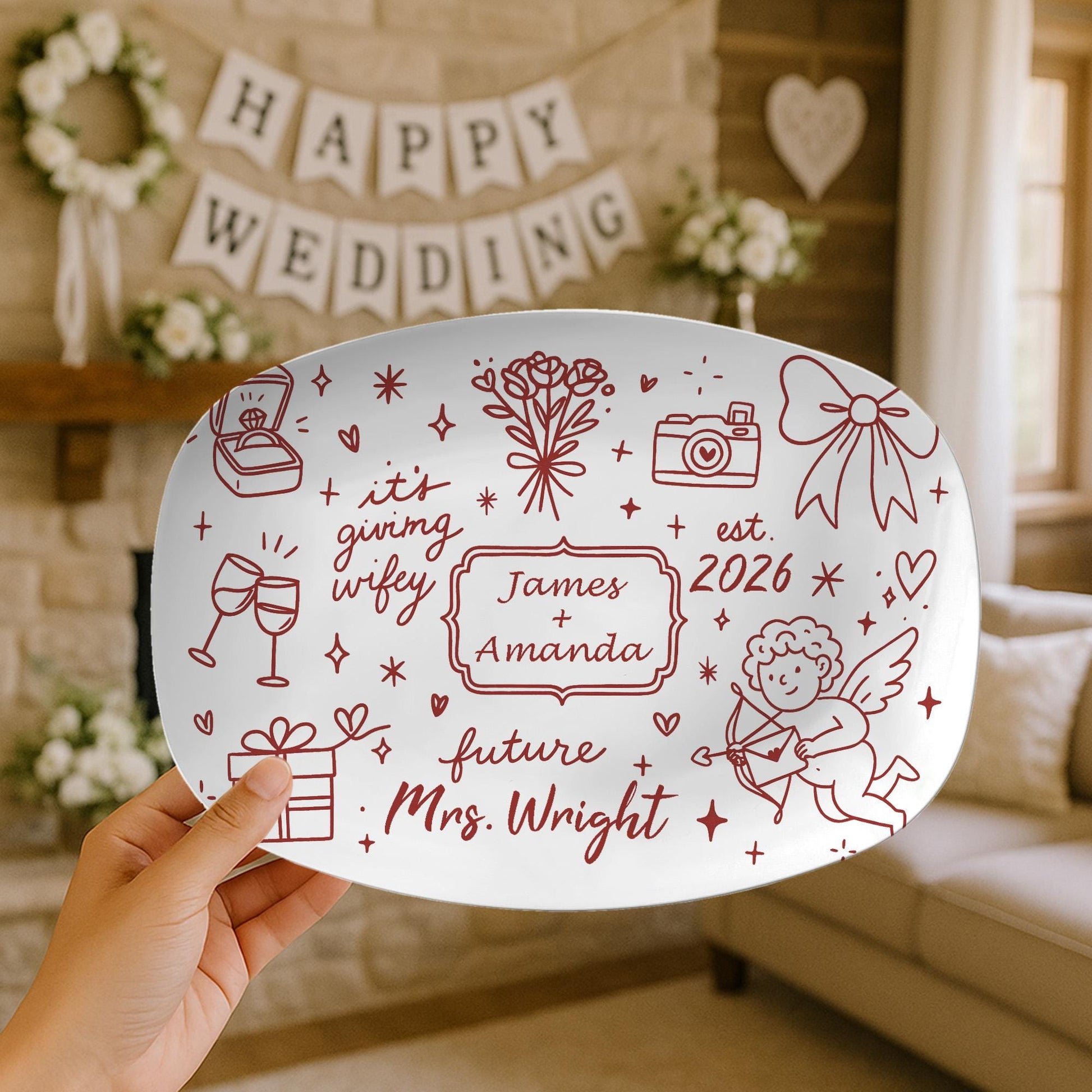 Custom Wedding Platter: Personalized Engagement Gift, Decorative Resin Plate