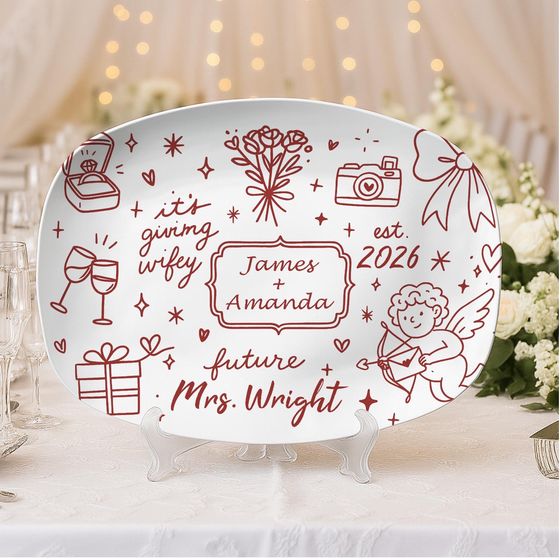 Custom Wedding Platter: Personalized Engagement Gift, Decorative Resin Plate
