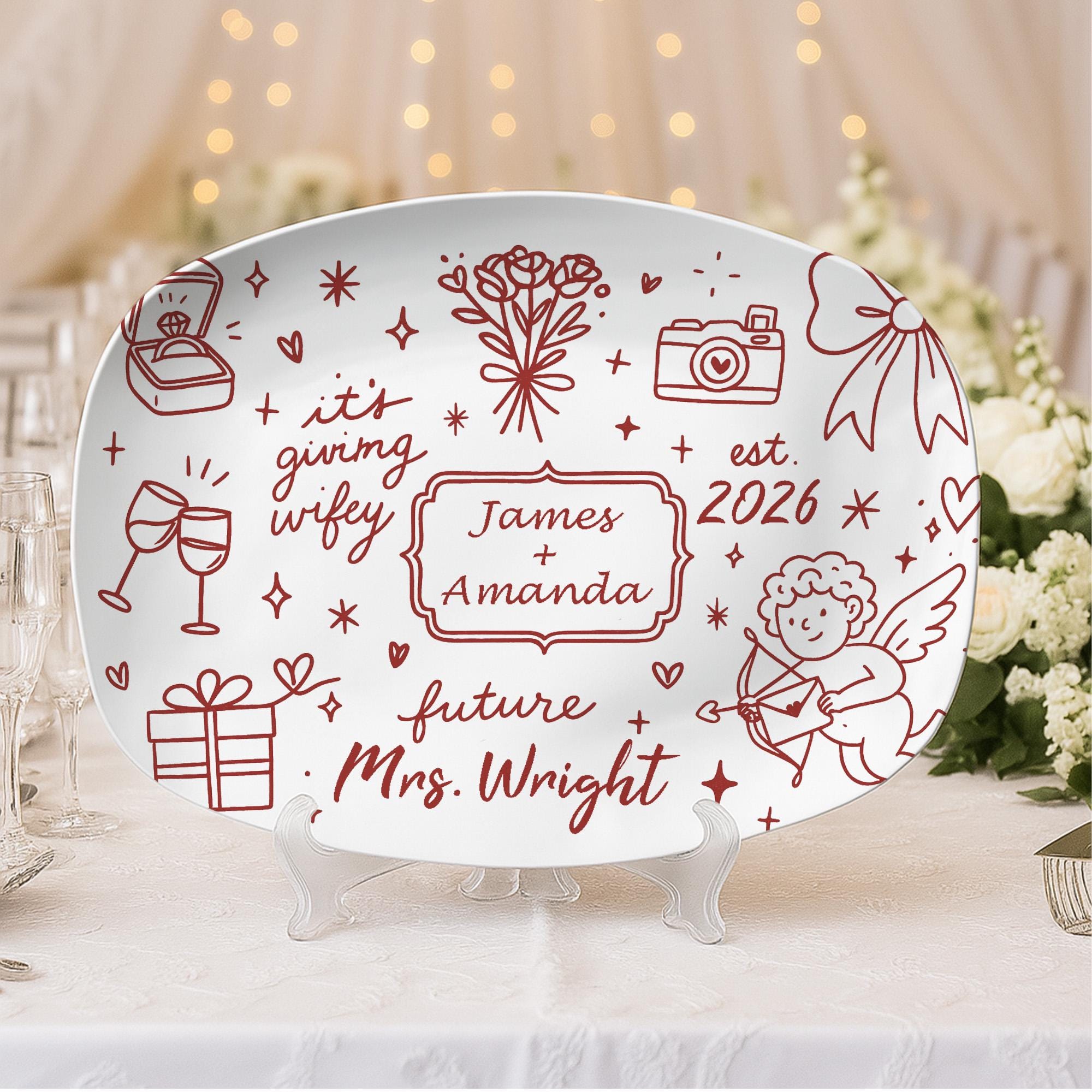 Custom Wedding Platter: Personalized Engagement Gift, Decorative Resin Plate