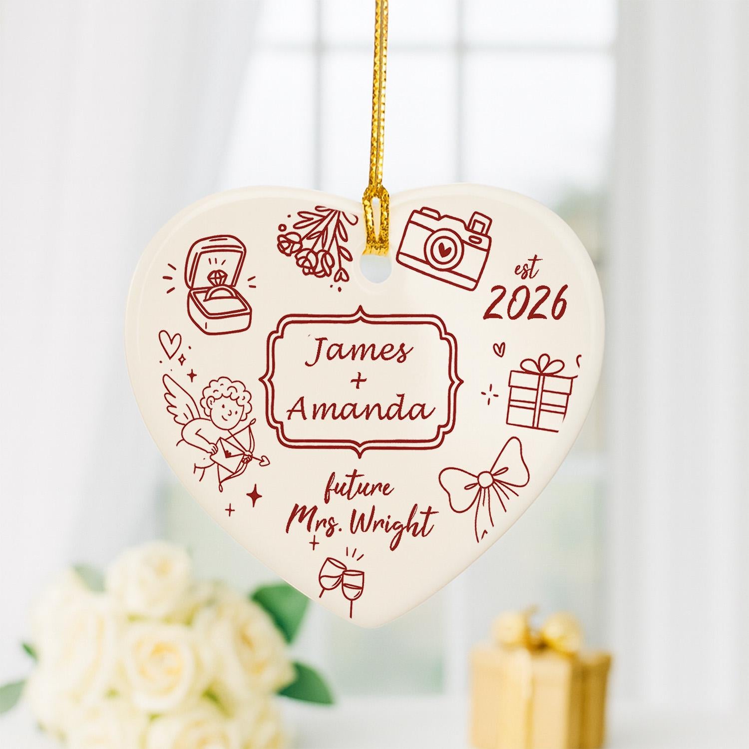 Custom Wedding Ceramic Ornament | Personalized Engagement Gift for Bride to Be