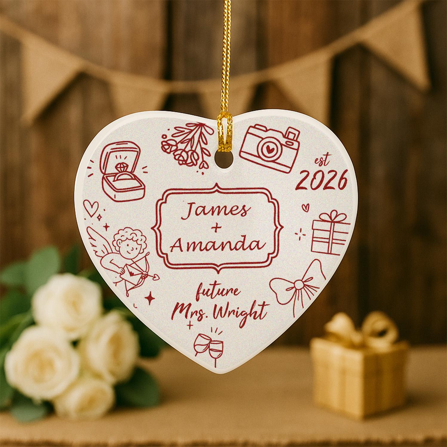 Custom Wedding Ceramic Ornament | Personalized Engagement Gift for Bride to Be
