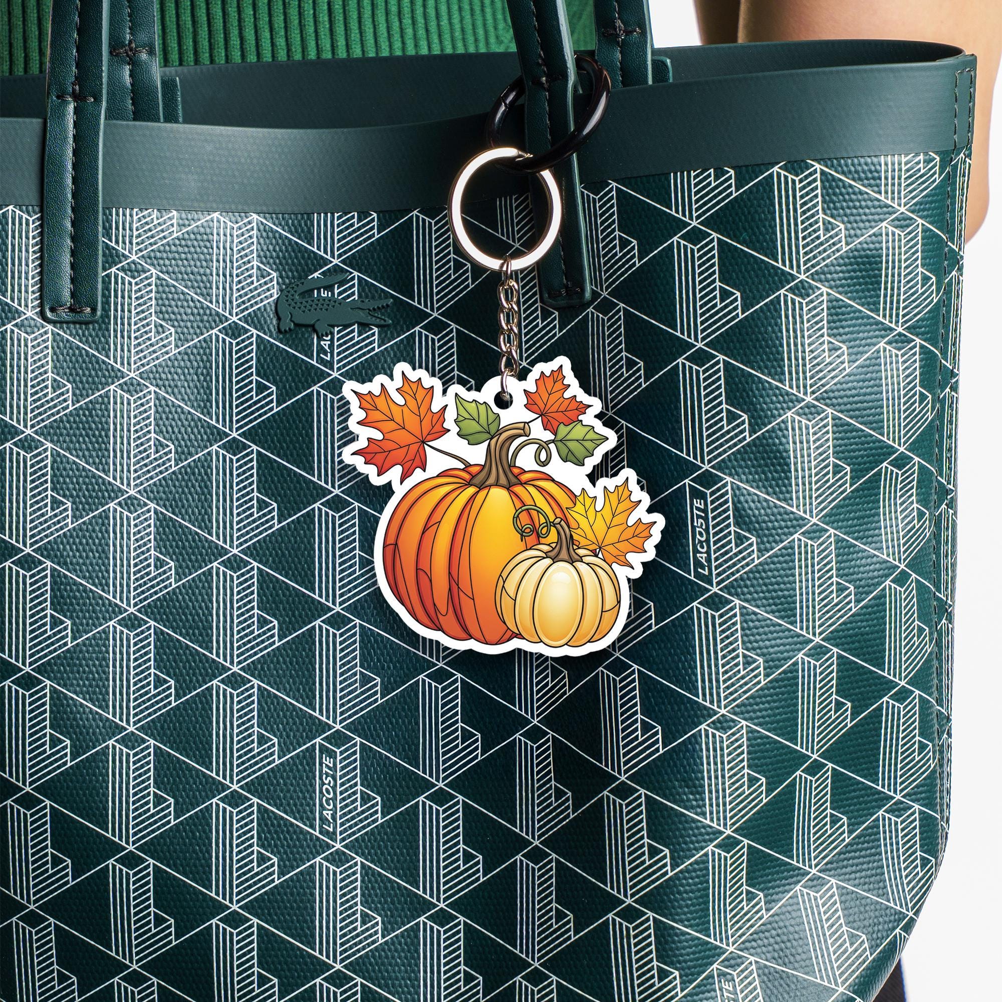 Pumpkin Keychain with Fall Leaves, Autumn Key Ring Charm, Cute Seasonal Accessory, Thanksgiving Gift, Cozy Harvest Key Holder