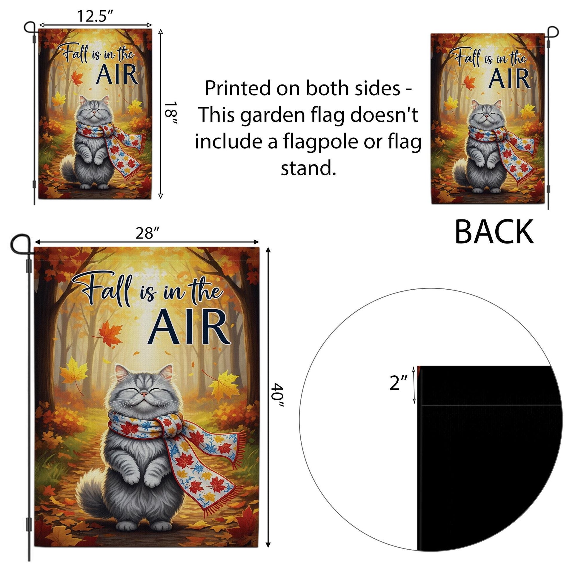 Fall Cat Garden Flag, Autumn Outdoor Yard Decor, Cozy Kitty with Scarf Seasonal Flag, Cute Fall Porch Decoration for Cat Lovers