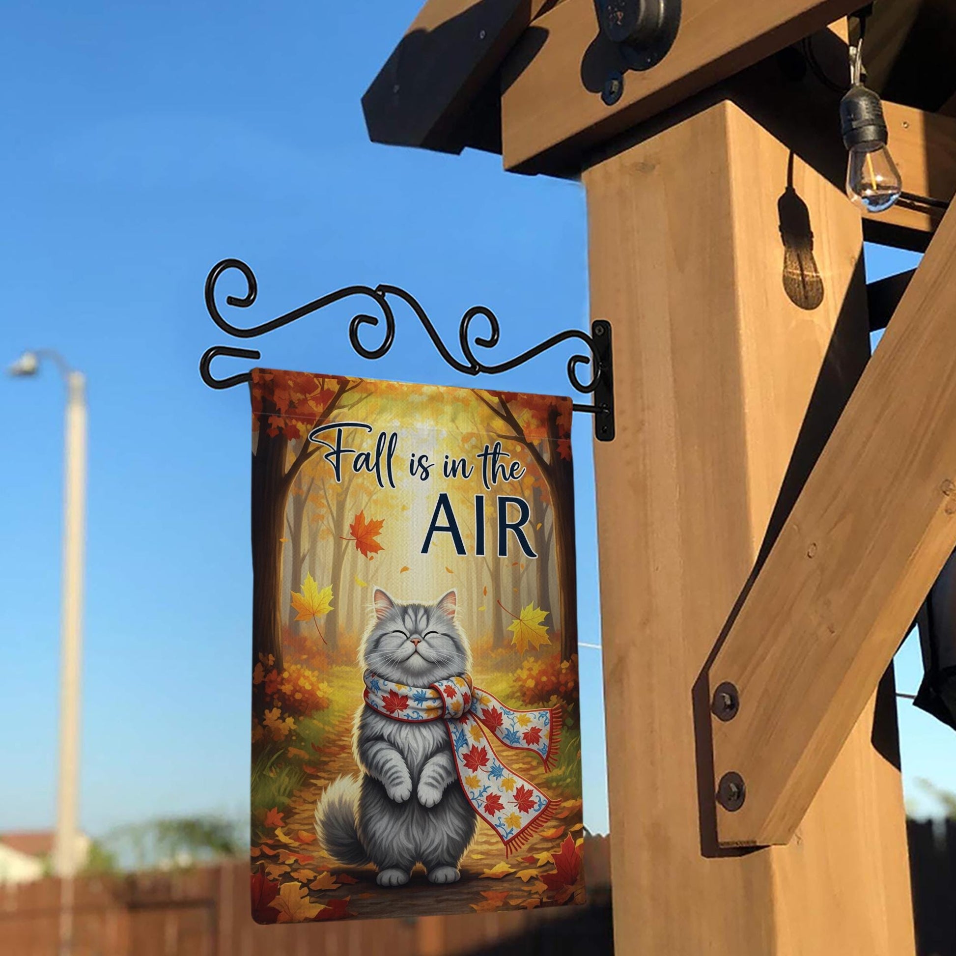 Fall Cat Garden Flag, Autumn Outdoor Yard Decor, Cozy Kitty with Scarf Seasonal Flag, Cute Fall Porch Decoration for Cat Lovers