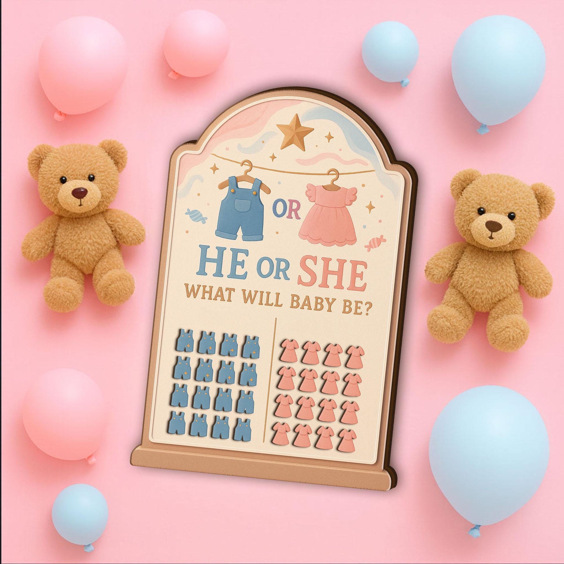 He or She Gender Reveal Game Board: Personalized Boy or Girl Party Sign