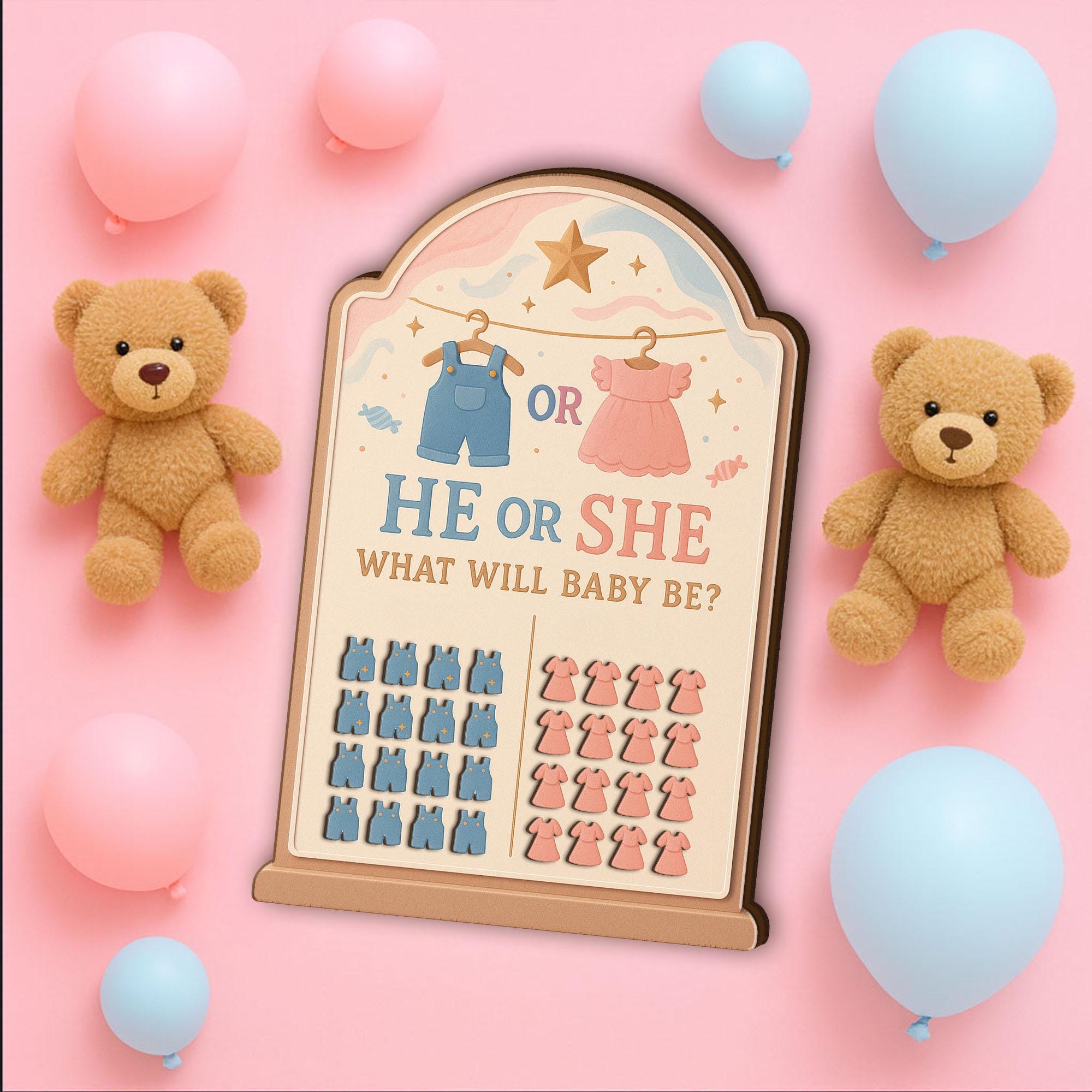 He or She Gender Reveal Game Board: Personalized Boy or Girl Party Sign