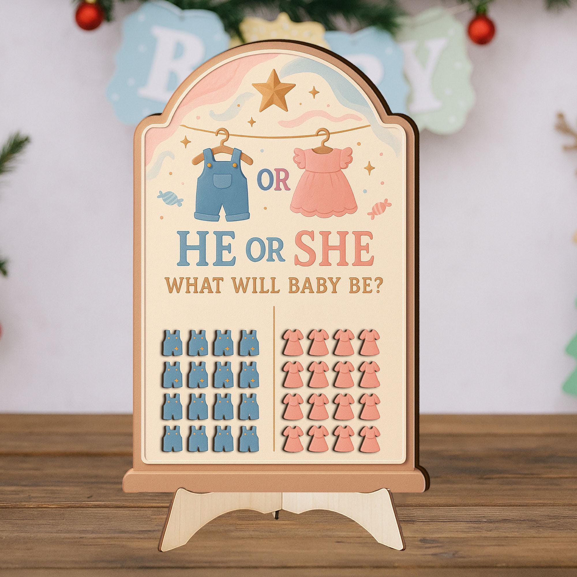 He or She Gender Reveal Game Board: Personalized Boy or Girl Party Sign