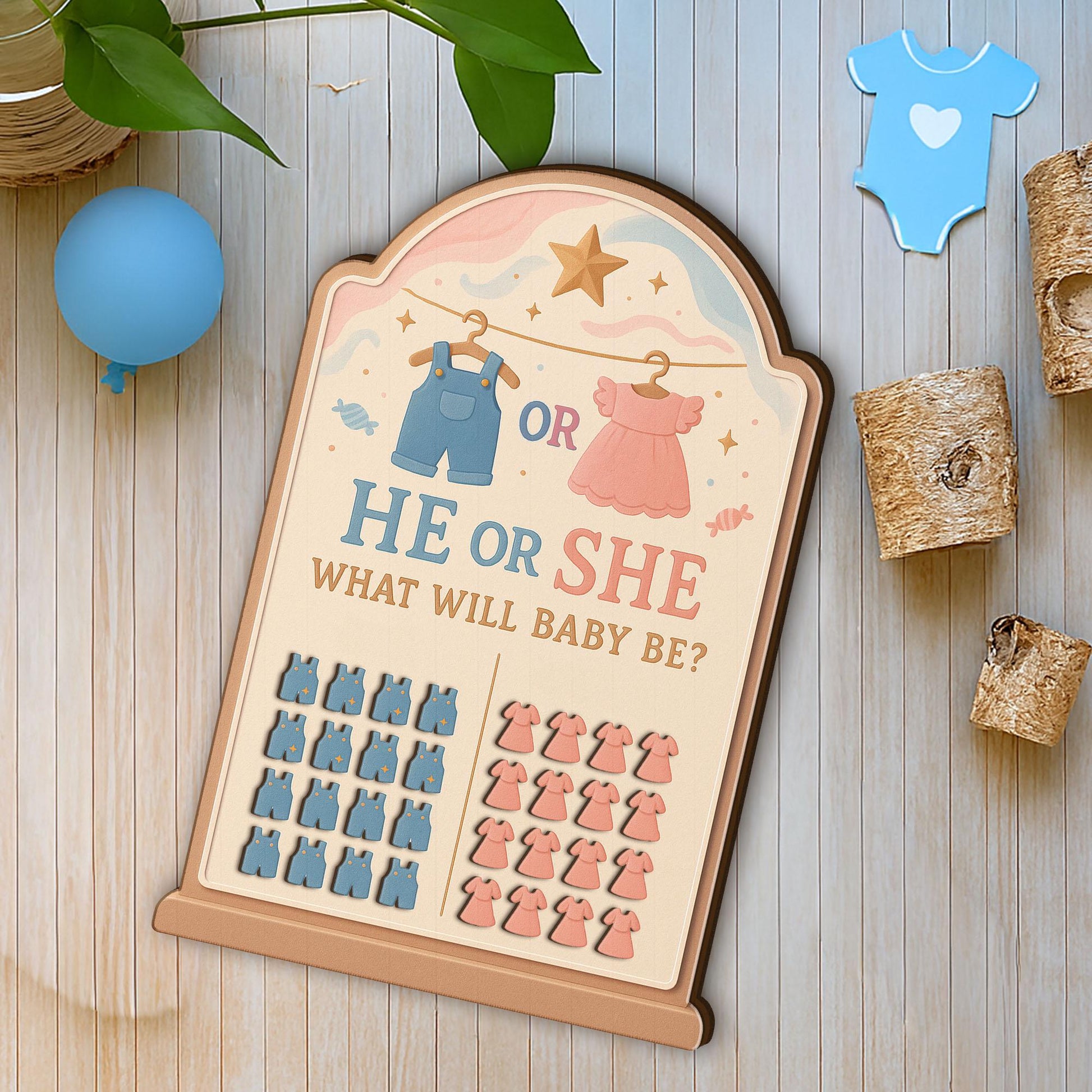 He or She Gender Reveal Game Board: Personalized Boy or Girl Party Sign