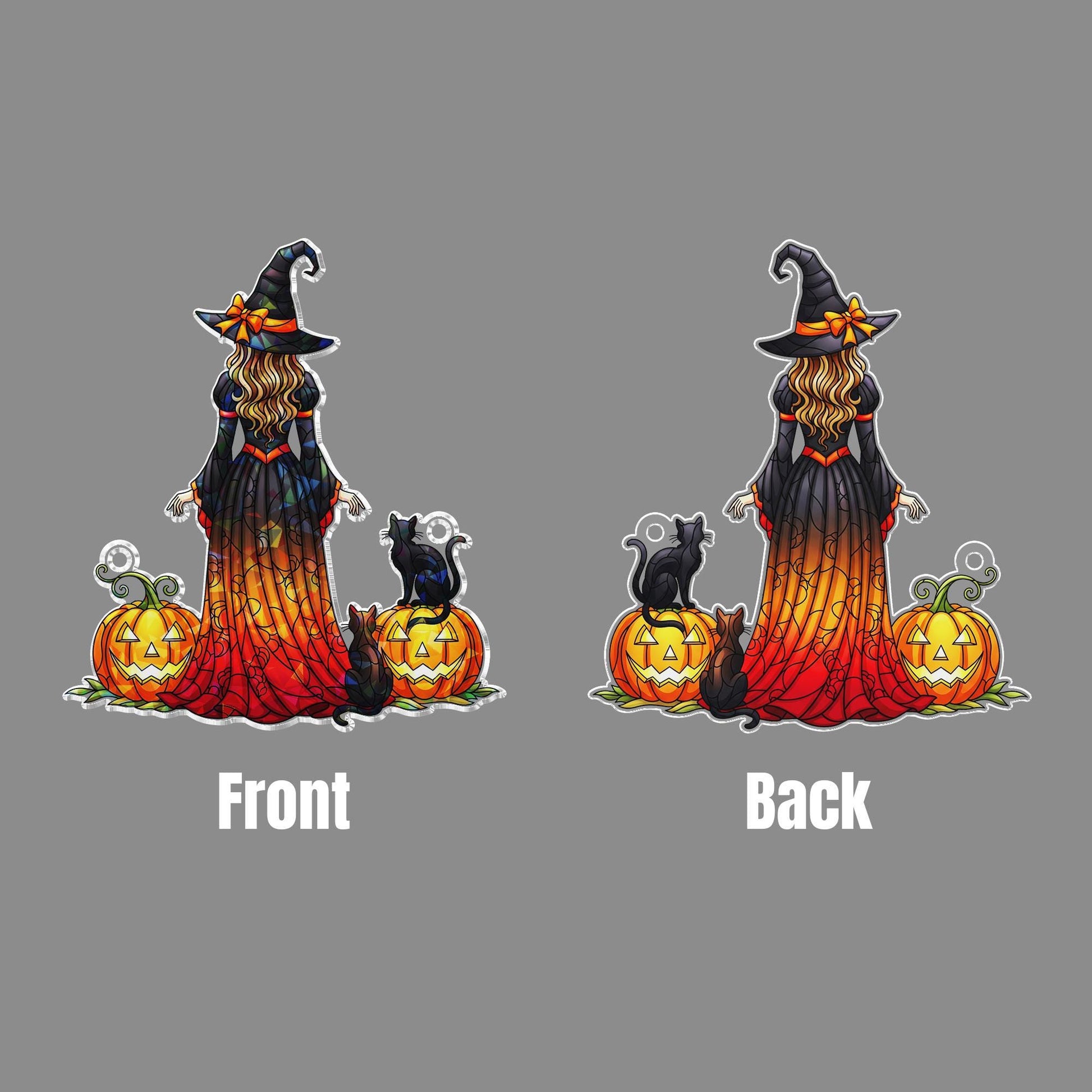 Witch Black Cat Pumpkin Hologram Window Hanging : Halloween Acrylic Sun Catcher Ornament