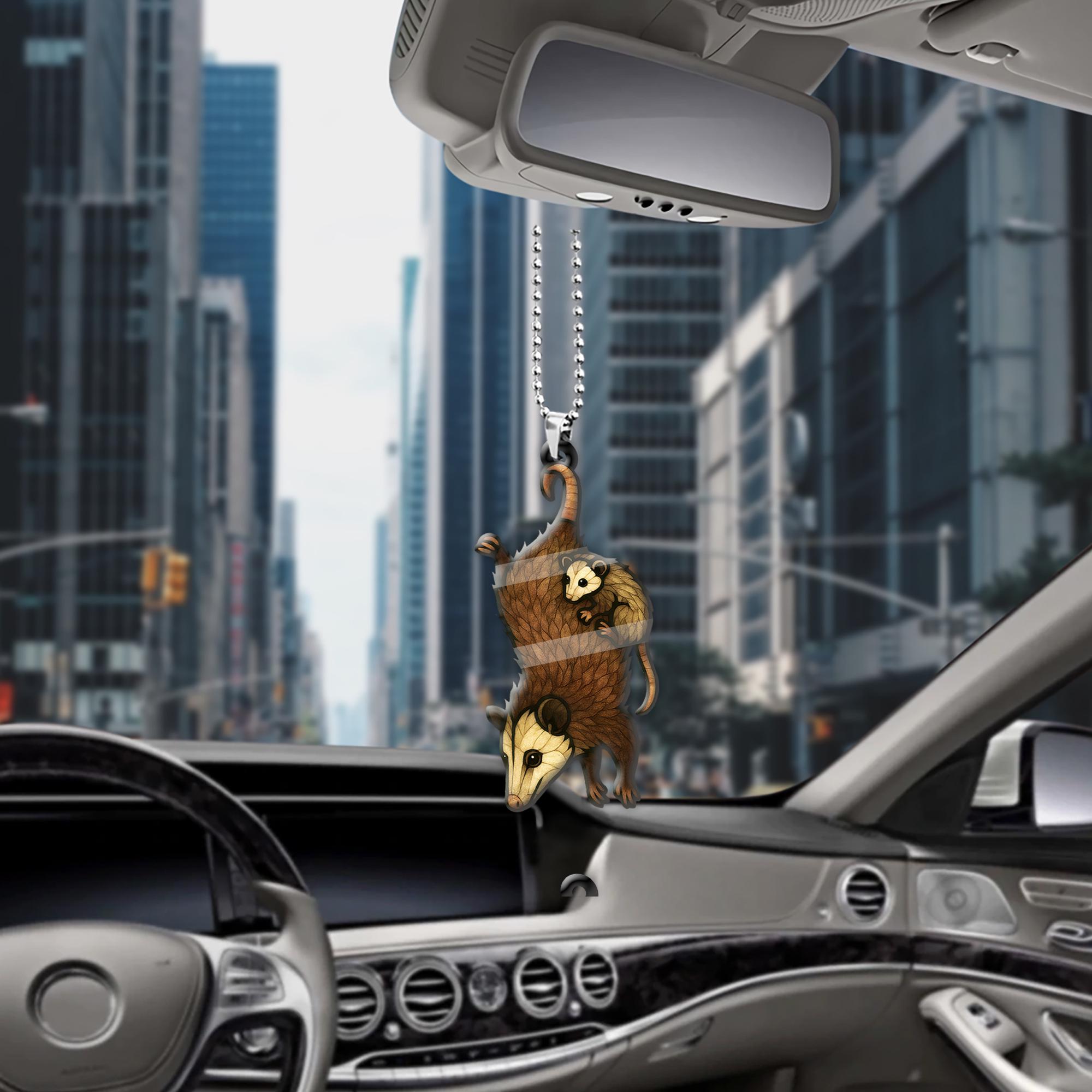 Upside Down Possum Mom Car Ornament • Funny Opossum Hanging Decoration