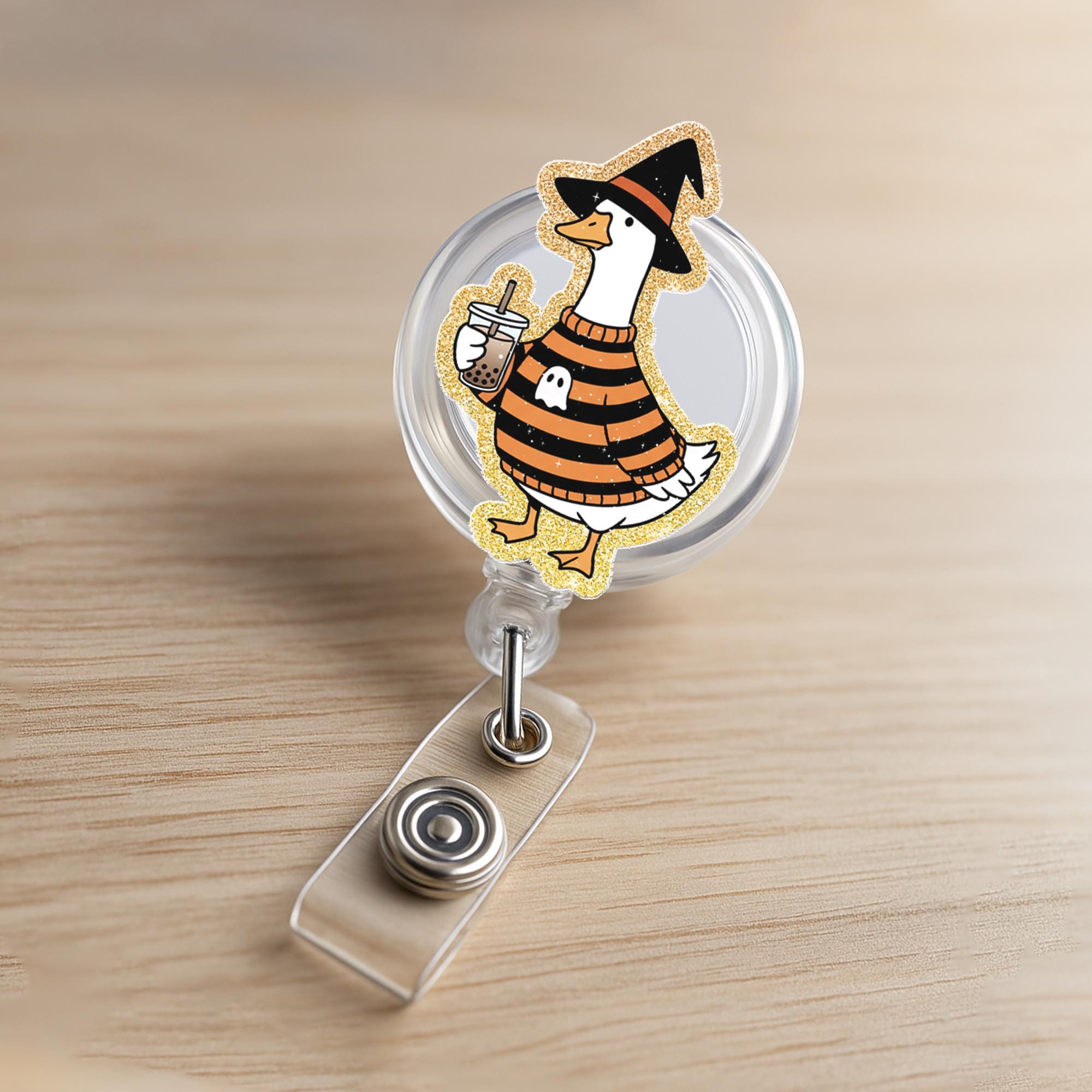 Halloween Goose Badge Reel, Cute Witch ID Holder, Funny Nurse Badge Clip, Goose Name Tag Holder, Fall Work Badge Accessory