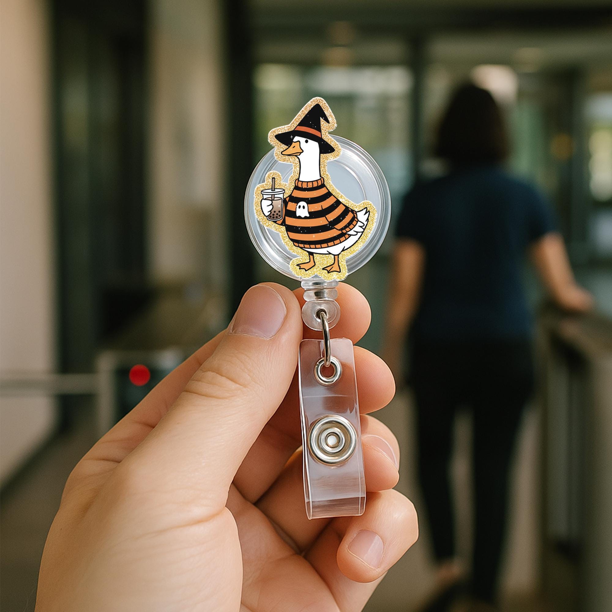 Halloween Goose Badge Reel, Cute Witch ID Holder, Funny Nurse Badge Clip, Goose Name Tag Holder, Fall Work Badge Accessory