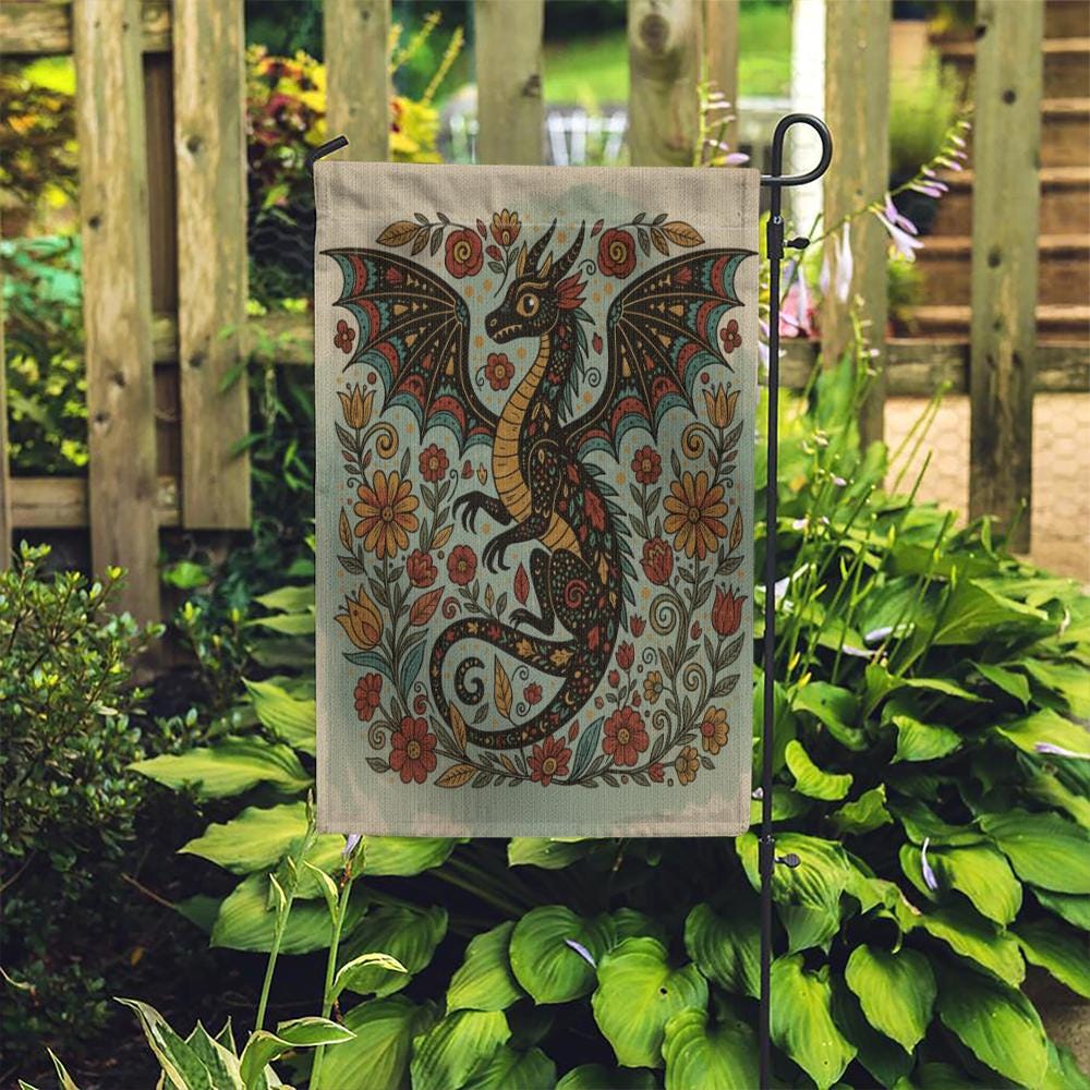Gothic Dragon Garden Flag: Fantasy Yard Decor, Weather-Resistant Polyester
