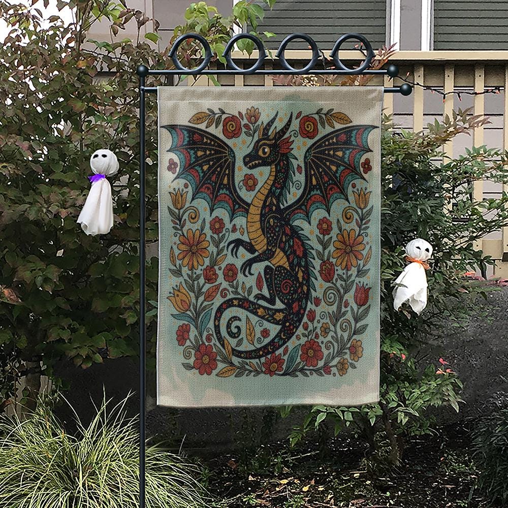 Gothic Dragon Garden Flag: Fantasy Yard Decor, Weather-Resistant Polyester