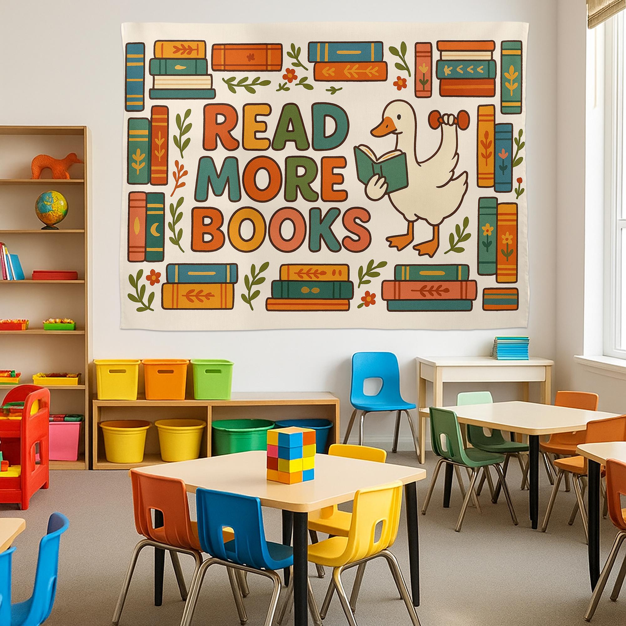 Read More Books Tapestry | Cute Duck Wall Hanging | Book Lover Room Decor | Library Reading Gift | Aesthetic Dorm Wall Art