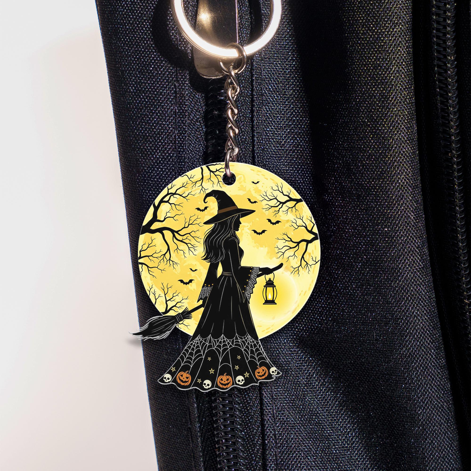 Halloween Witch Keychain | Spooky Moon Keyring | Gothic Gift | Cute Pumpkin Charm | Witchy Accessories | Trick or Treat Favor