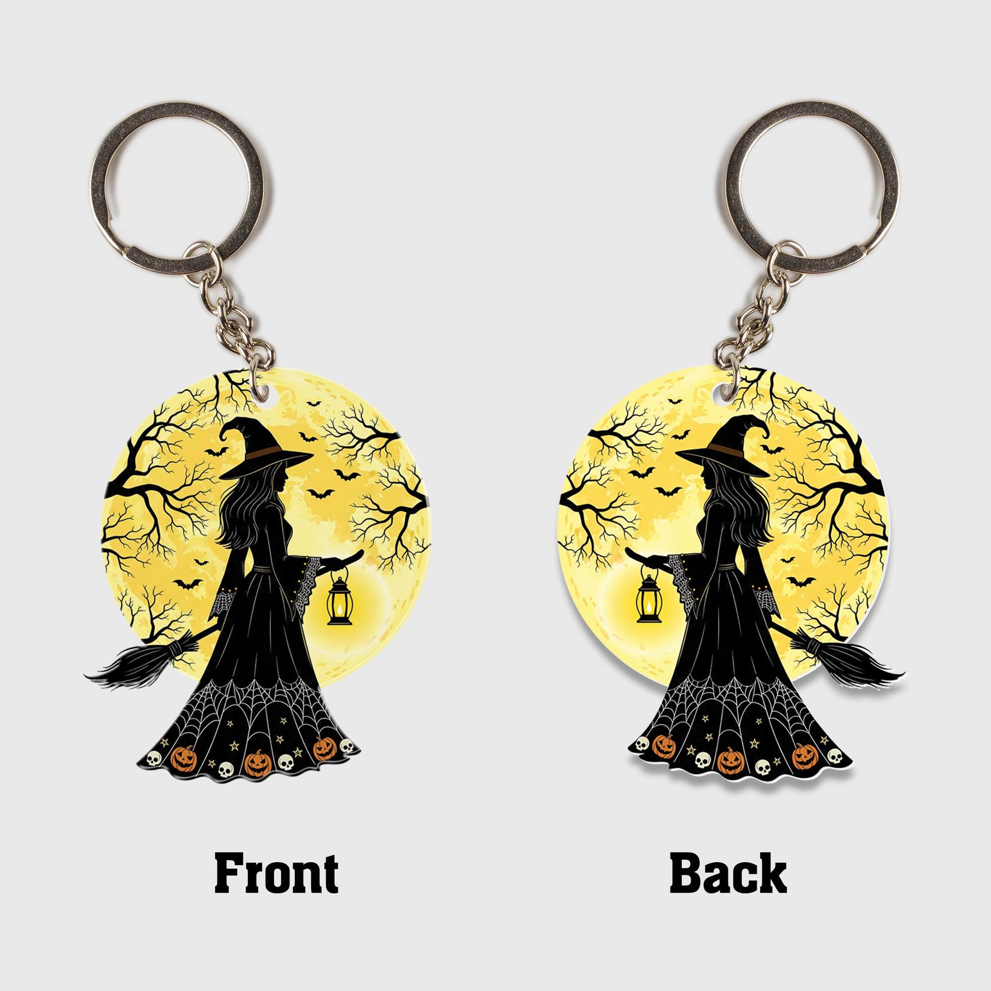 Halloween Witch Keychain | Spooky Moon Keyring | Gothic Gift | Cute Pumpkin Charm | Witchy Accessories | Trick or Treat Favor