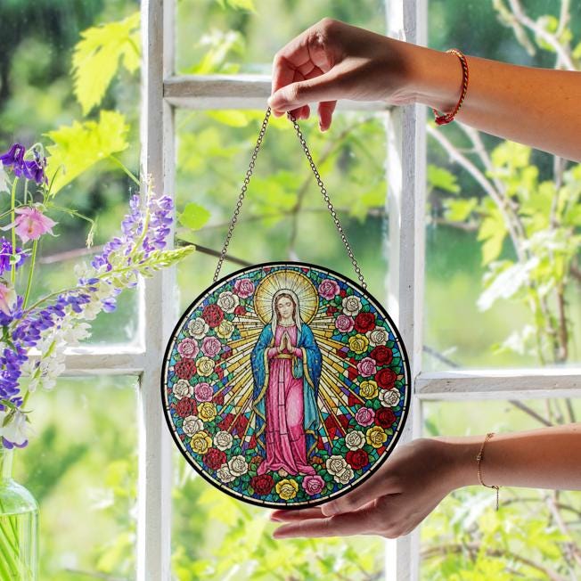 Virgin Mary Glass Suncatcher: Catholic Home Decor, Religious Gift